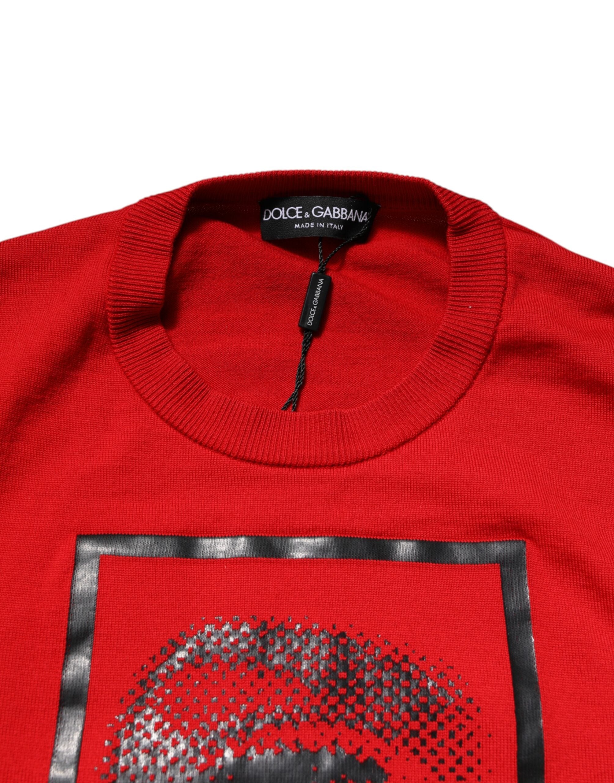 Red Eye Print Crew Neck Men Pullover Sweater - ventzia