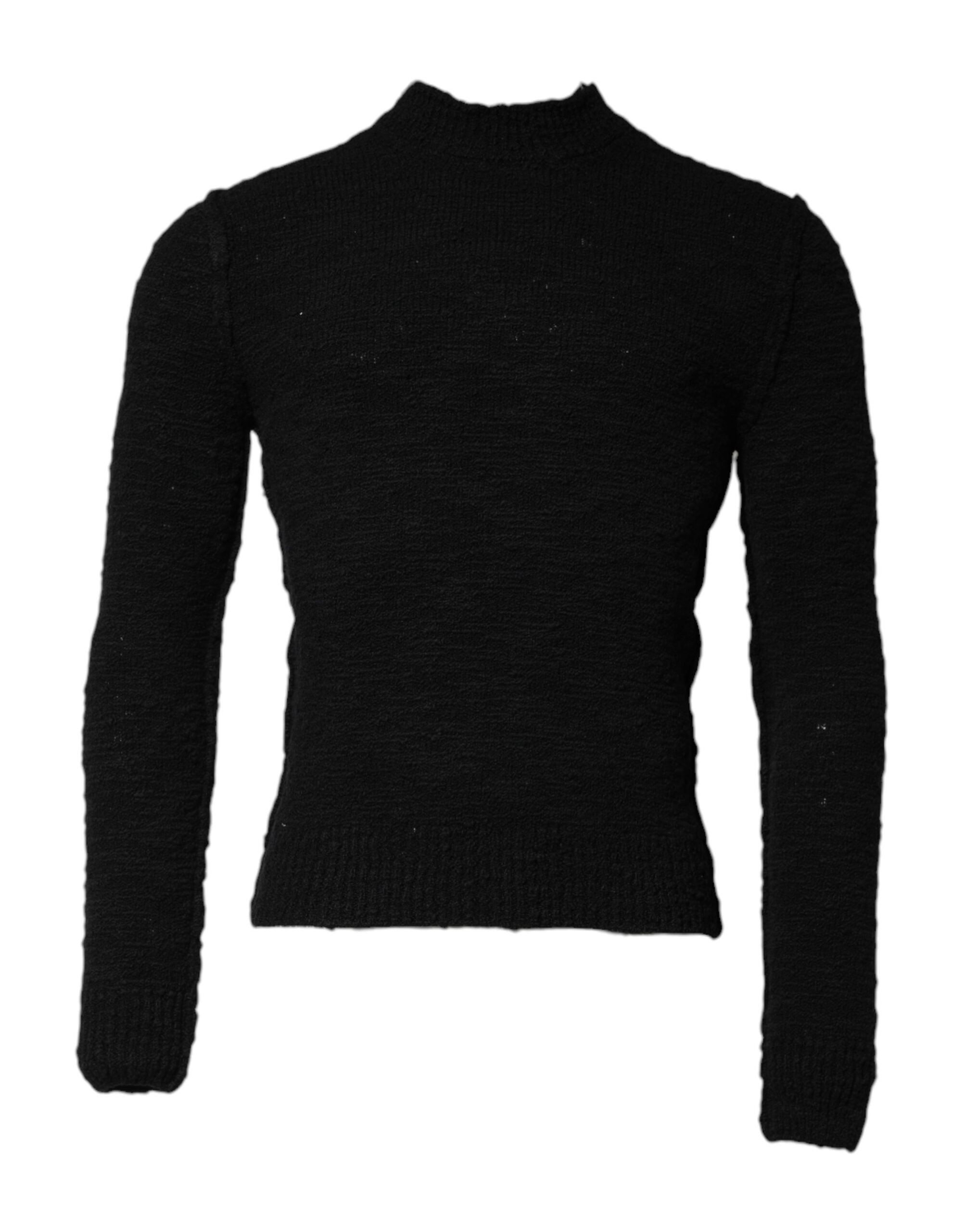 Black Wool Knit Crew Neck Pullover Sweater - ventzia