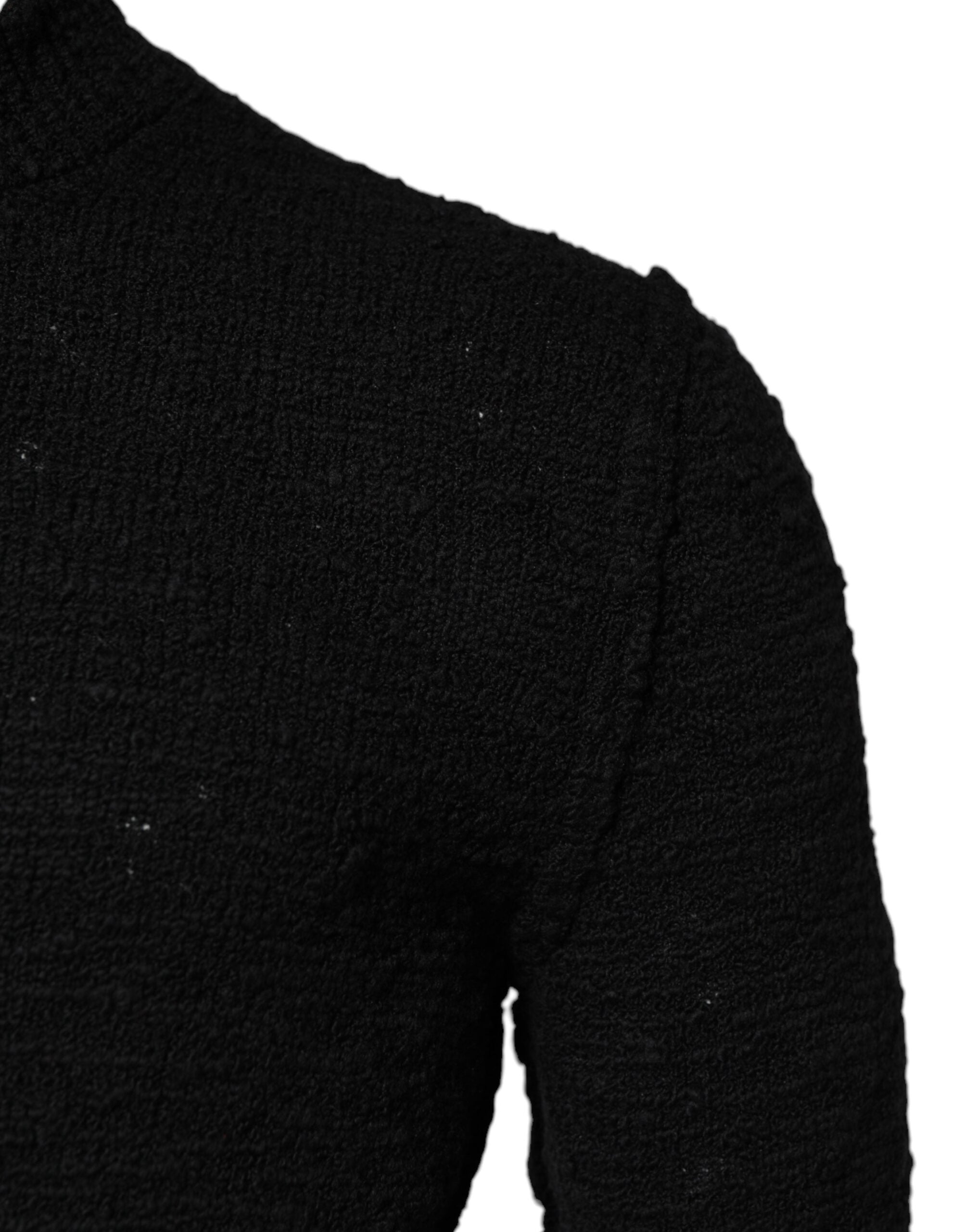 Black Wool Knit Crew Neck Pullover Sweater - ventzia