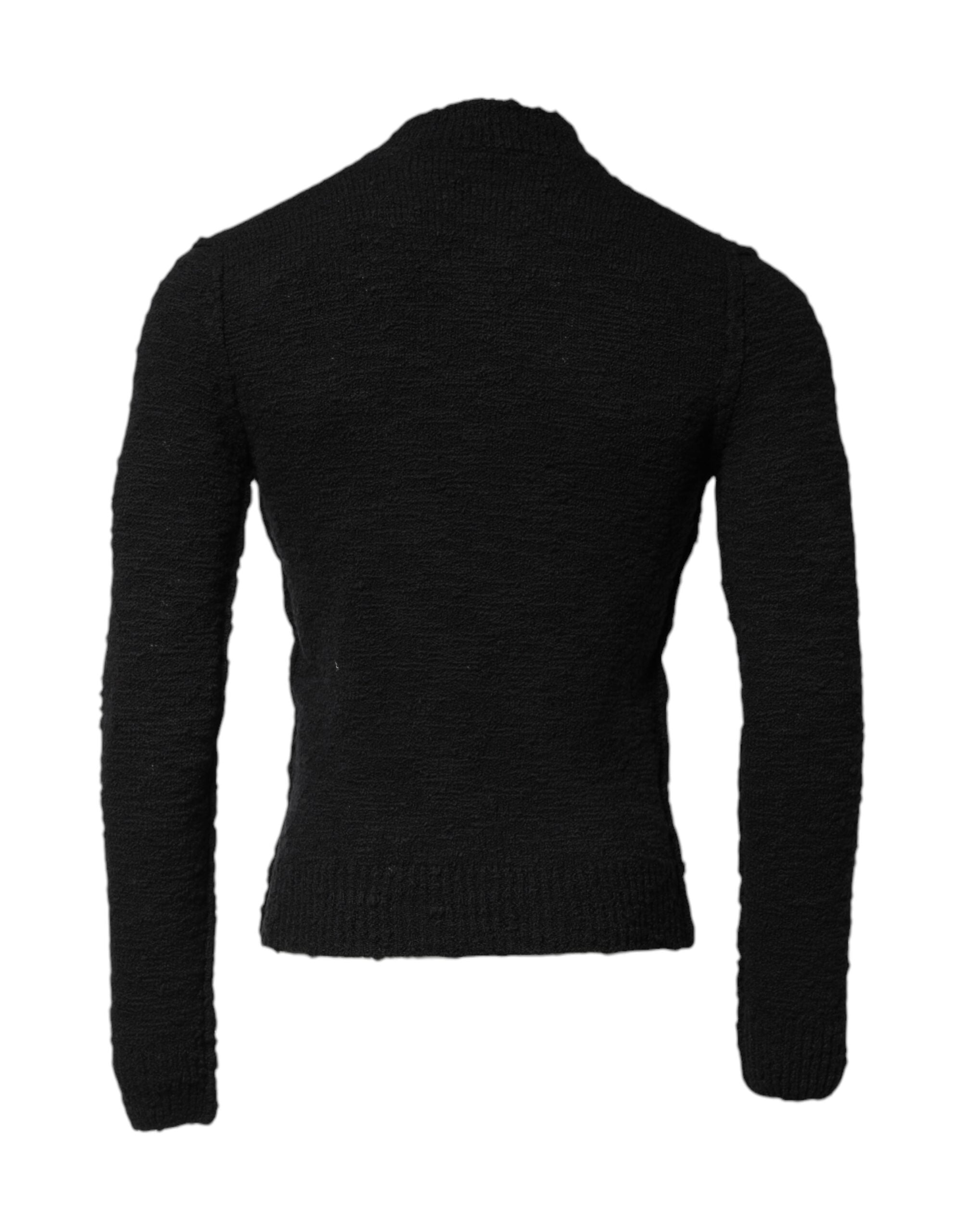 Black Wool Knit Crew Neck Pullover Sweater - ventzia