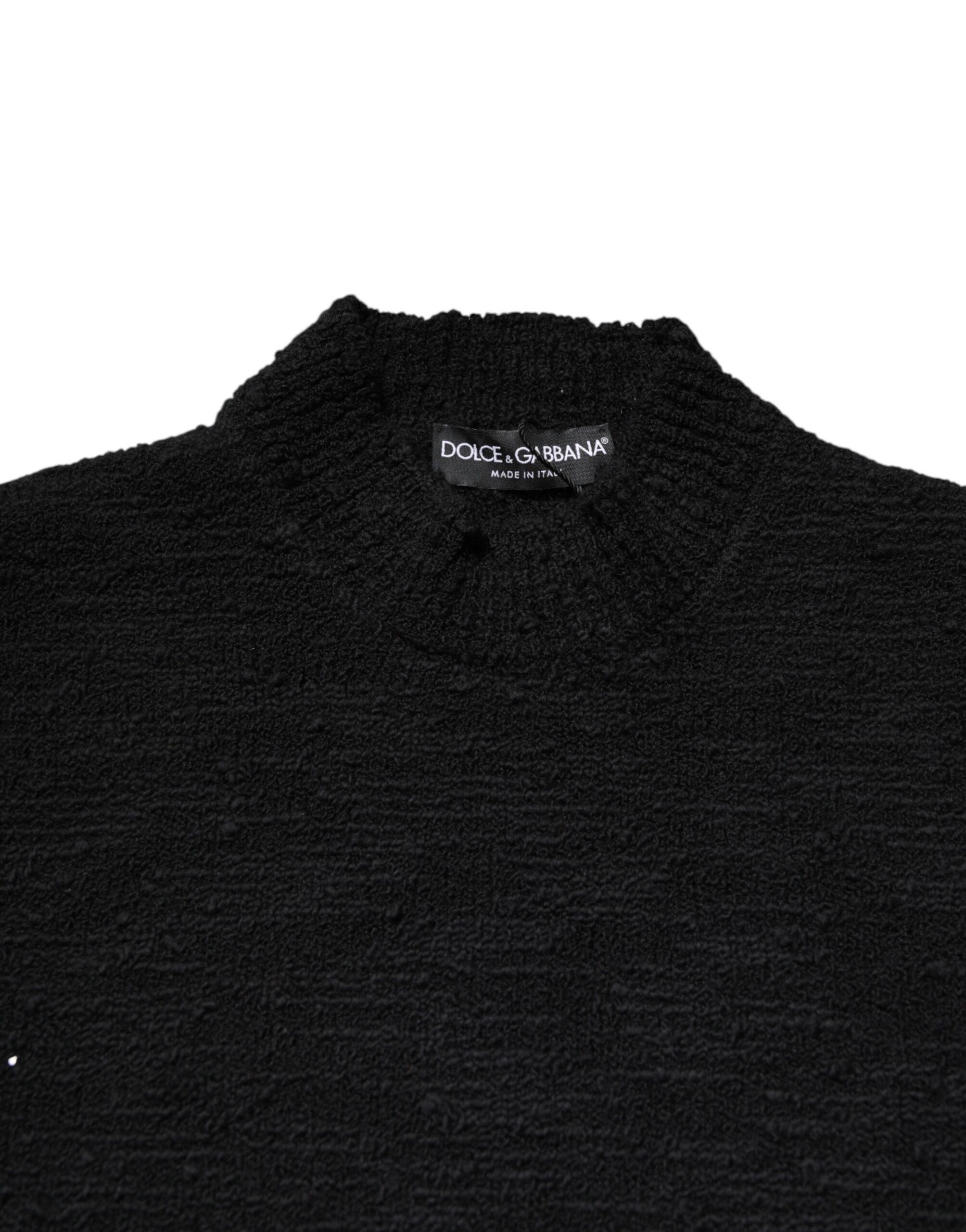 Black Wool Knit Crew Neck Pullover Sweater - ventzia