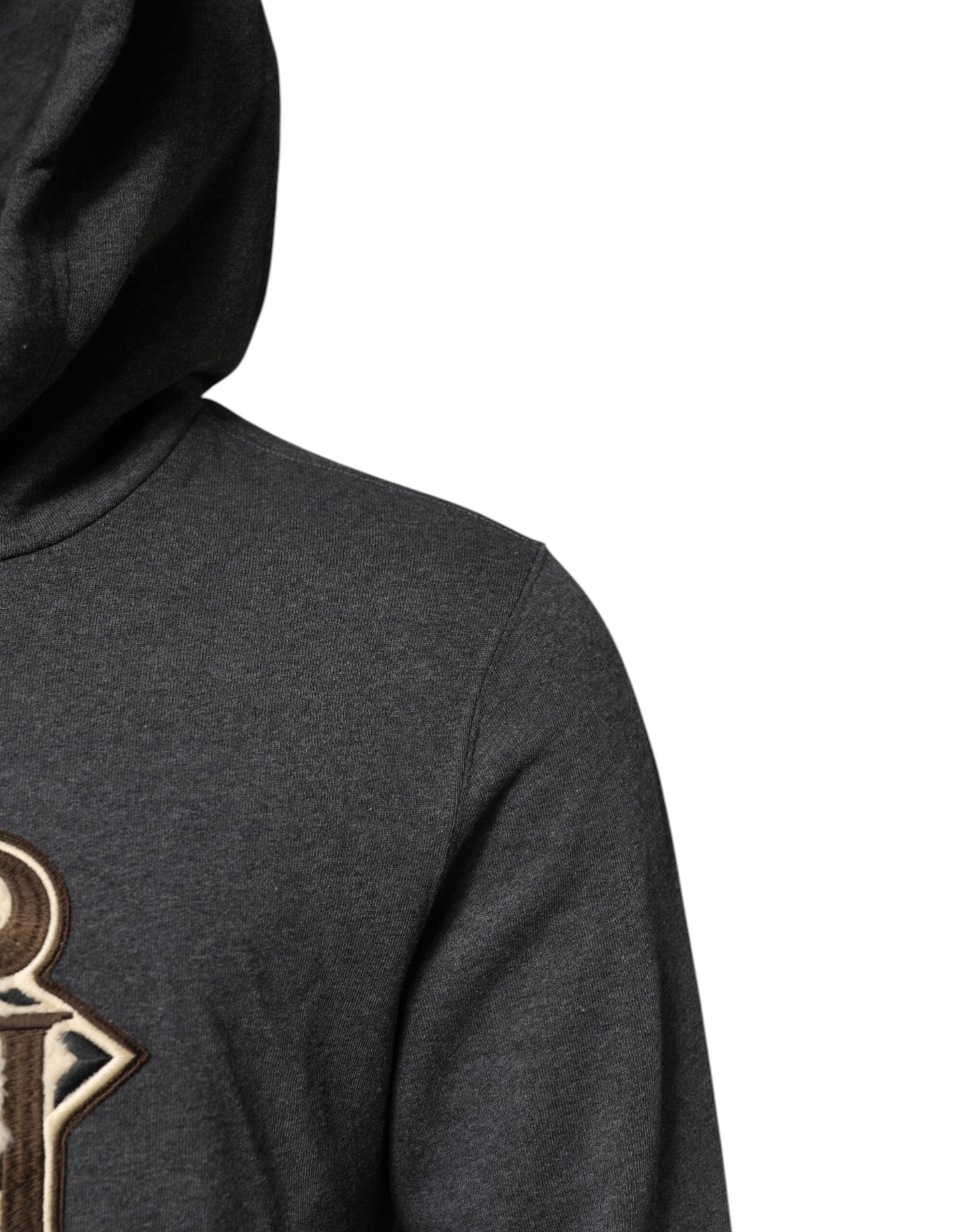 Gray Logo Patch Hooded Sweatshirt Sweater - ventzia