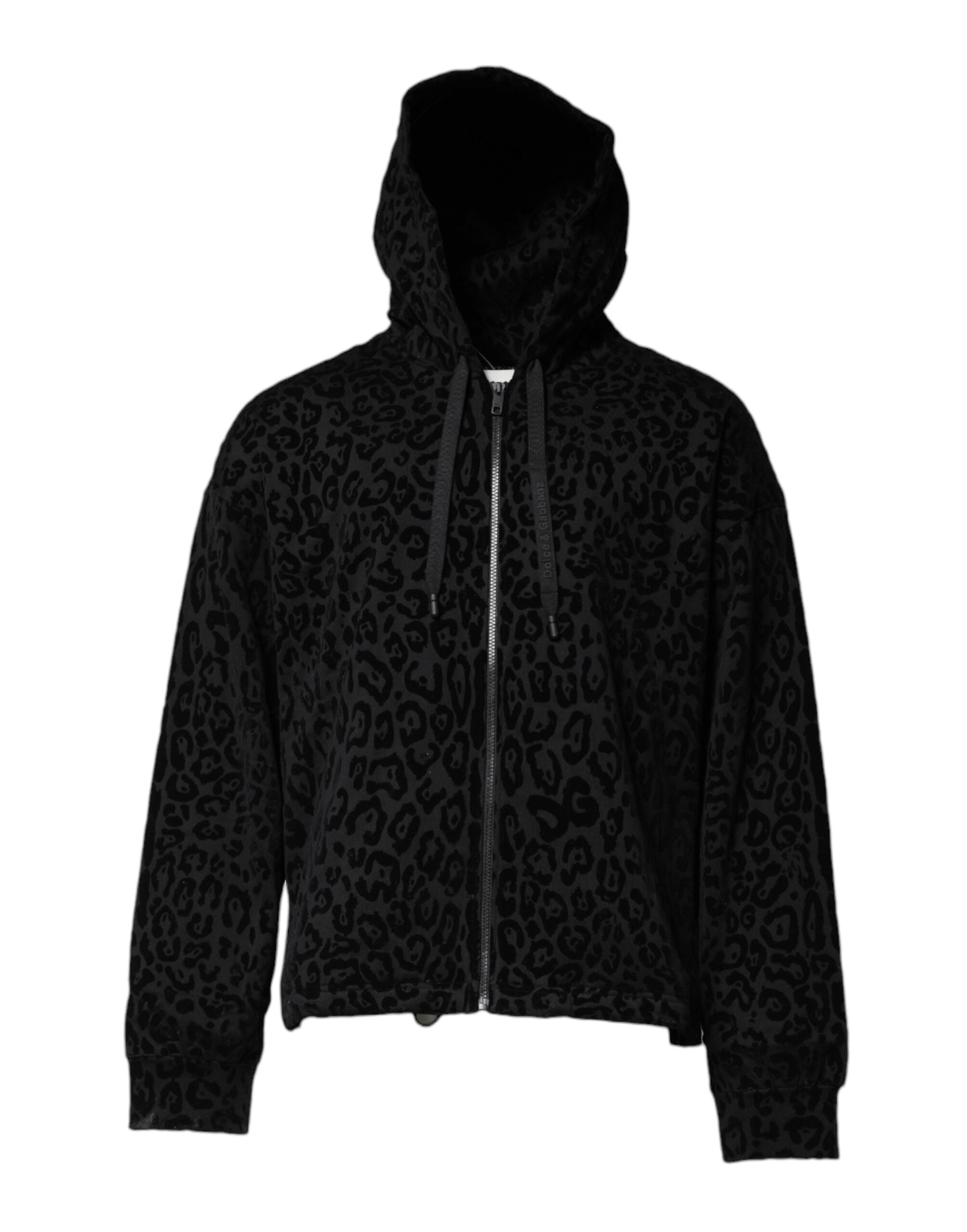 Black Leopard Full Zip Hooded Sweatshirt Sweater - ventzia
