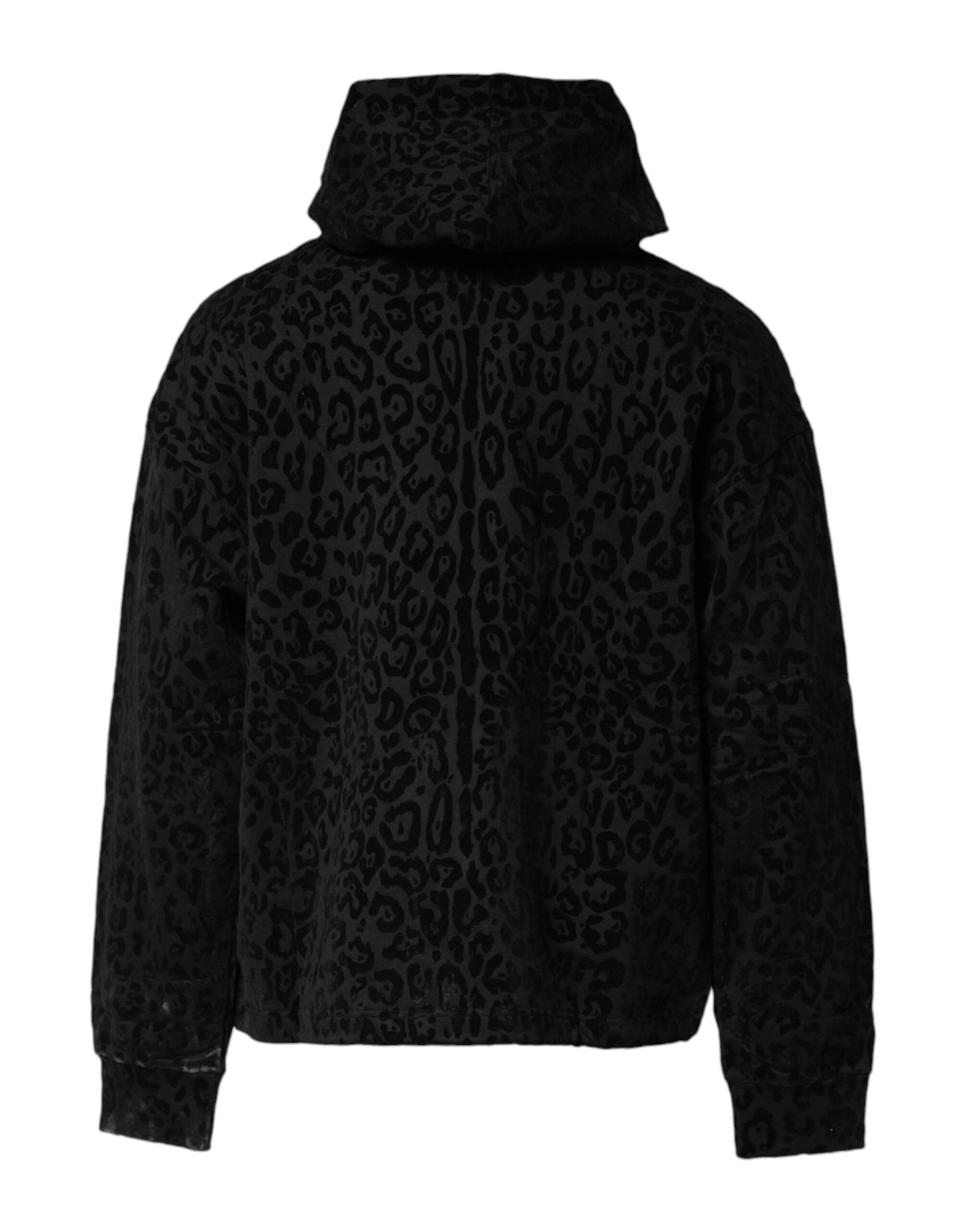 Black Leopard Full Zip Hooded Sweatshirt Sweater - ventzia