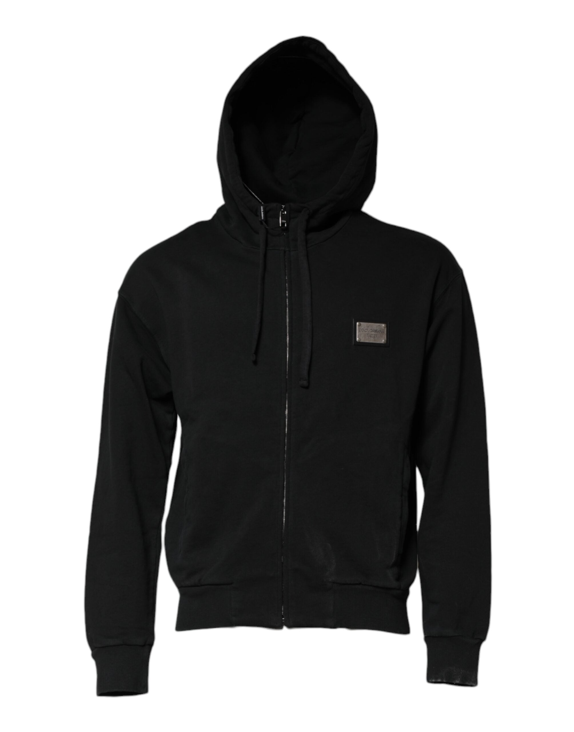 Black Logo Full Zip Hooded Men Sweatshirt Sweater - ventzia