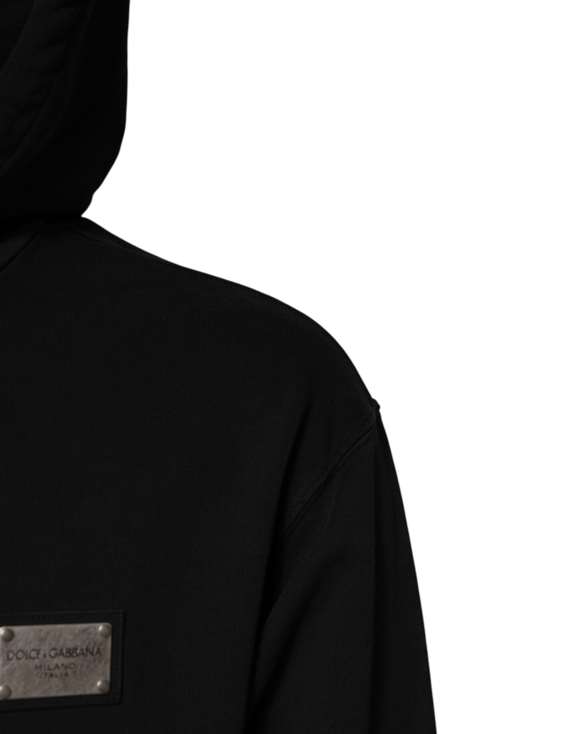 Black Logo Full Zip Hooded Men Sweatshirt Sweater - ventzia