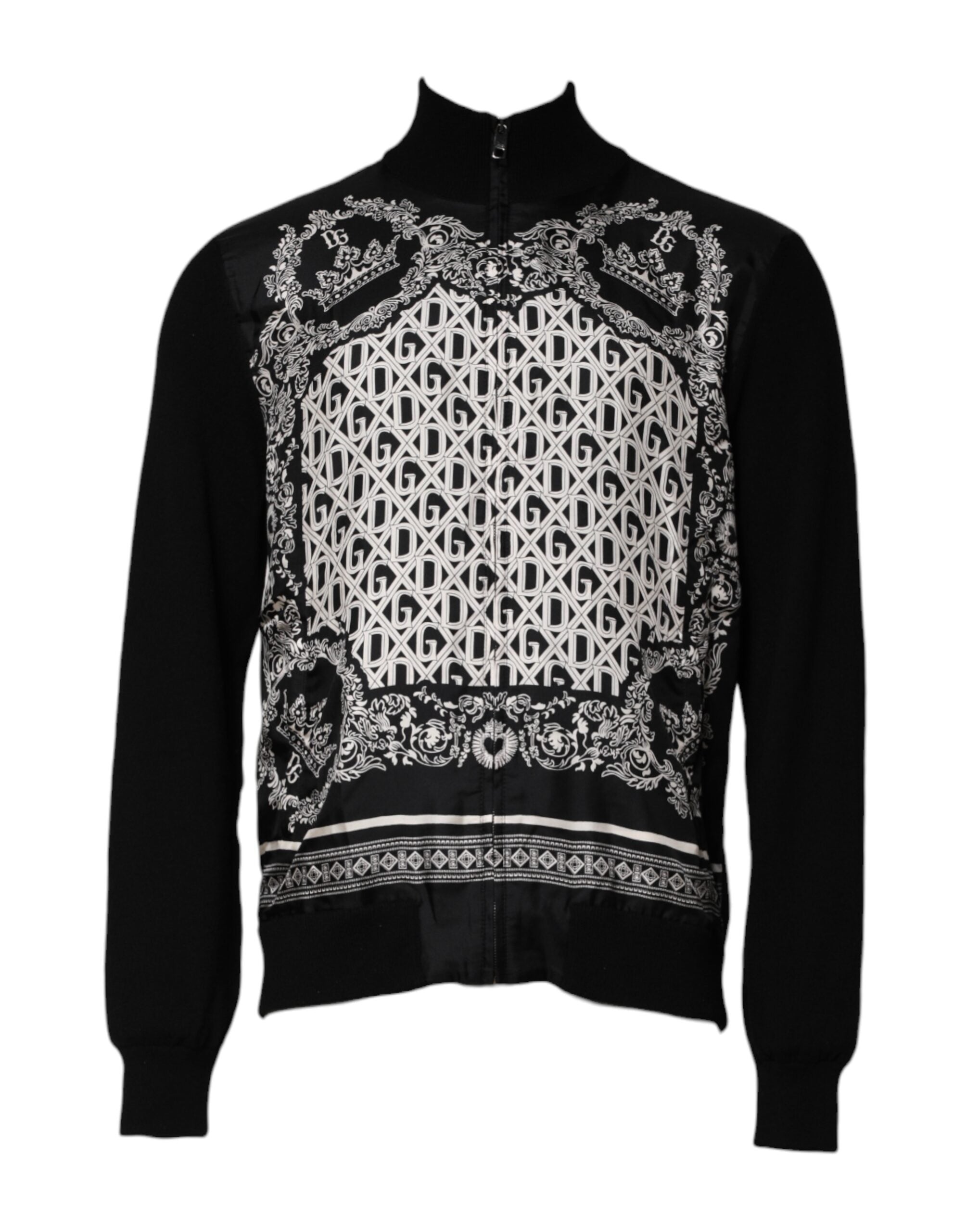 Black White Bandana Print Full Zip Sweater - ventzia