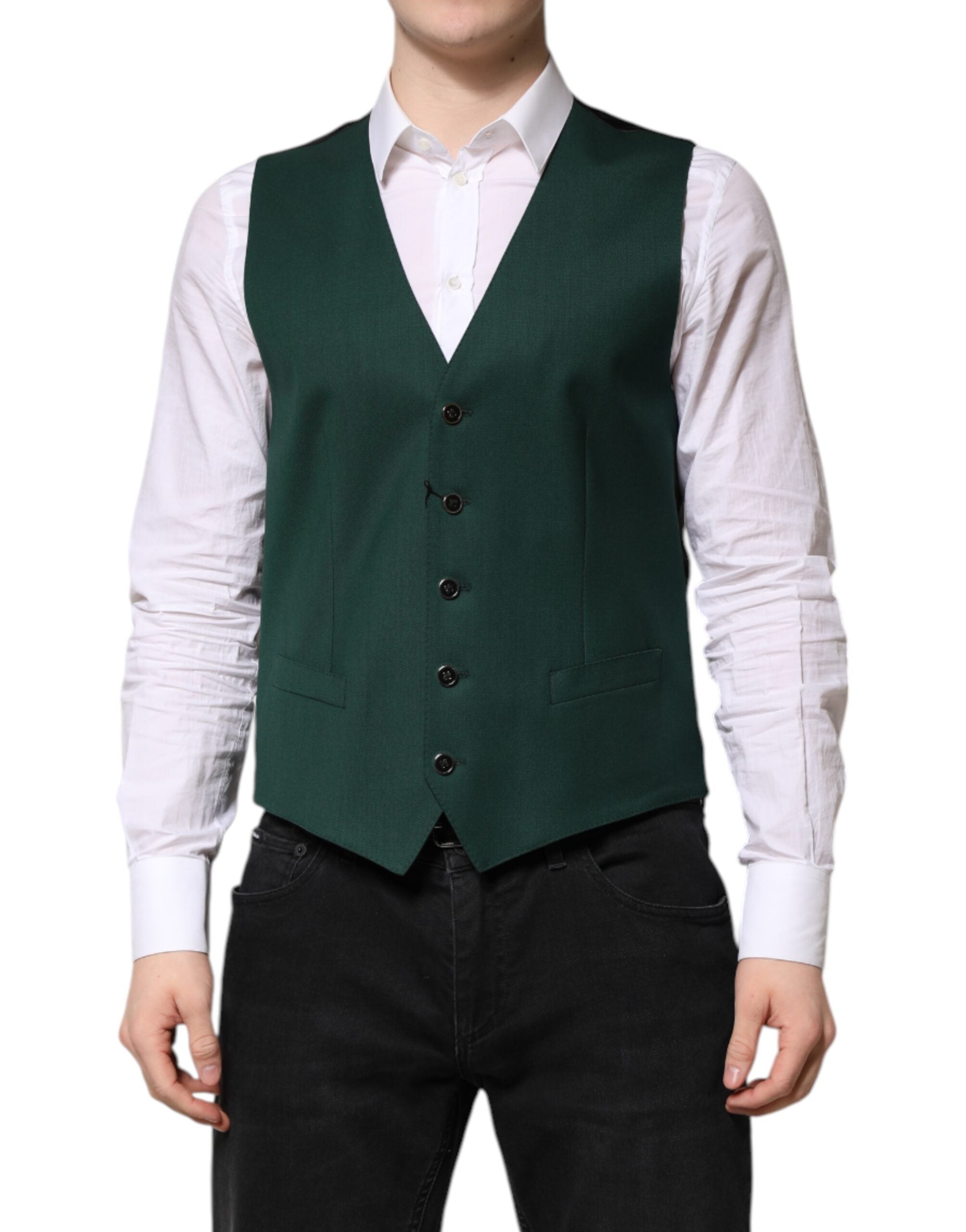 Green Wool Dress Formal Men Waistcoat Vest - ventzia