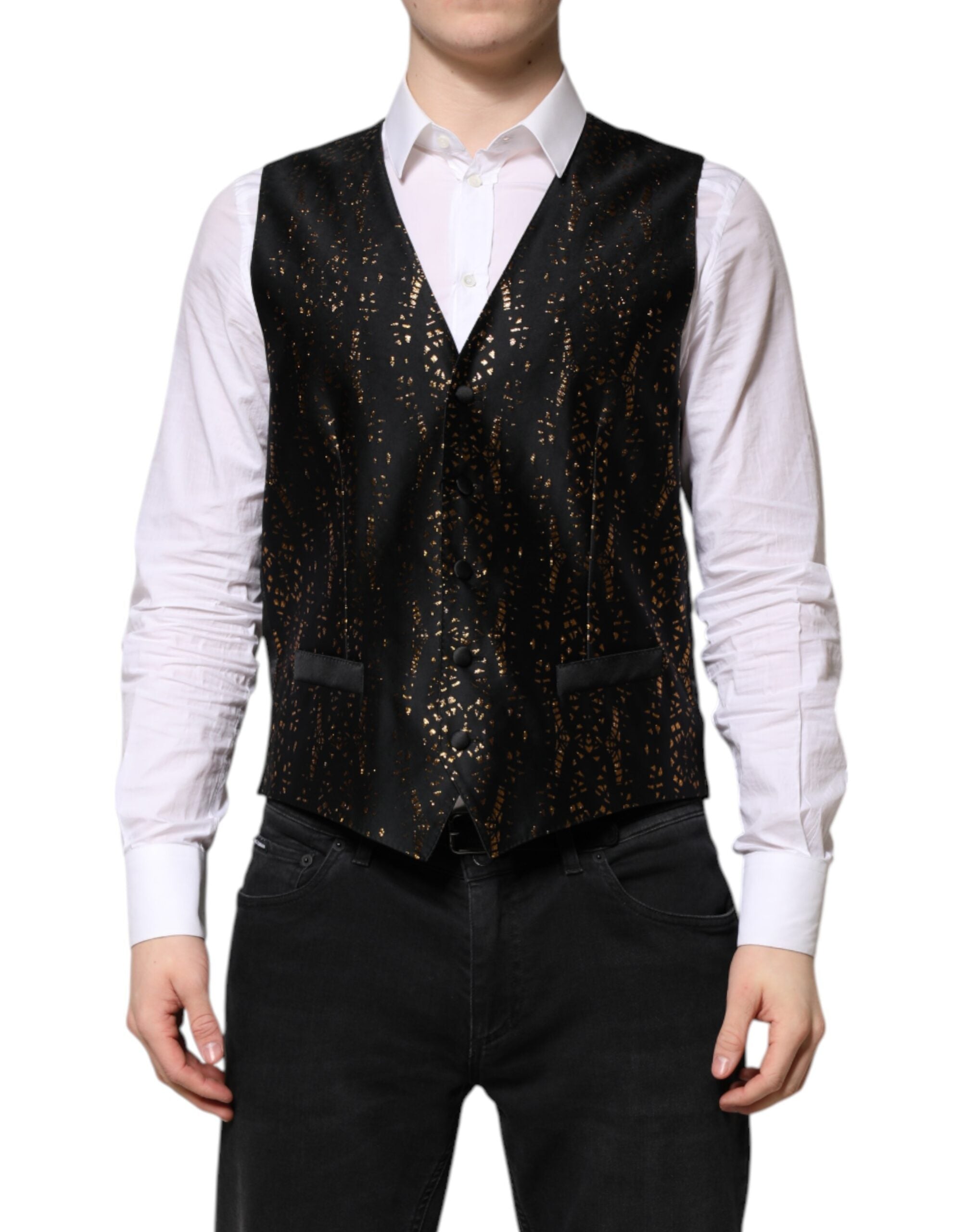 Black Lurex Dress Formal Men Waistcoat Vest - ventzia