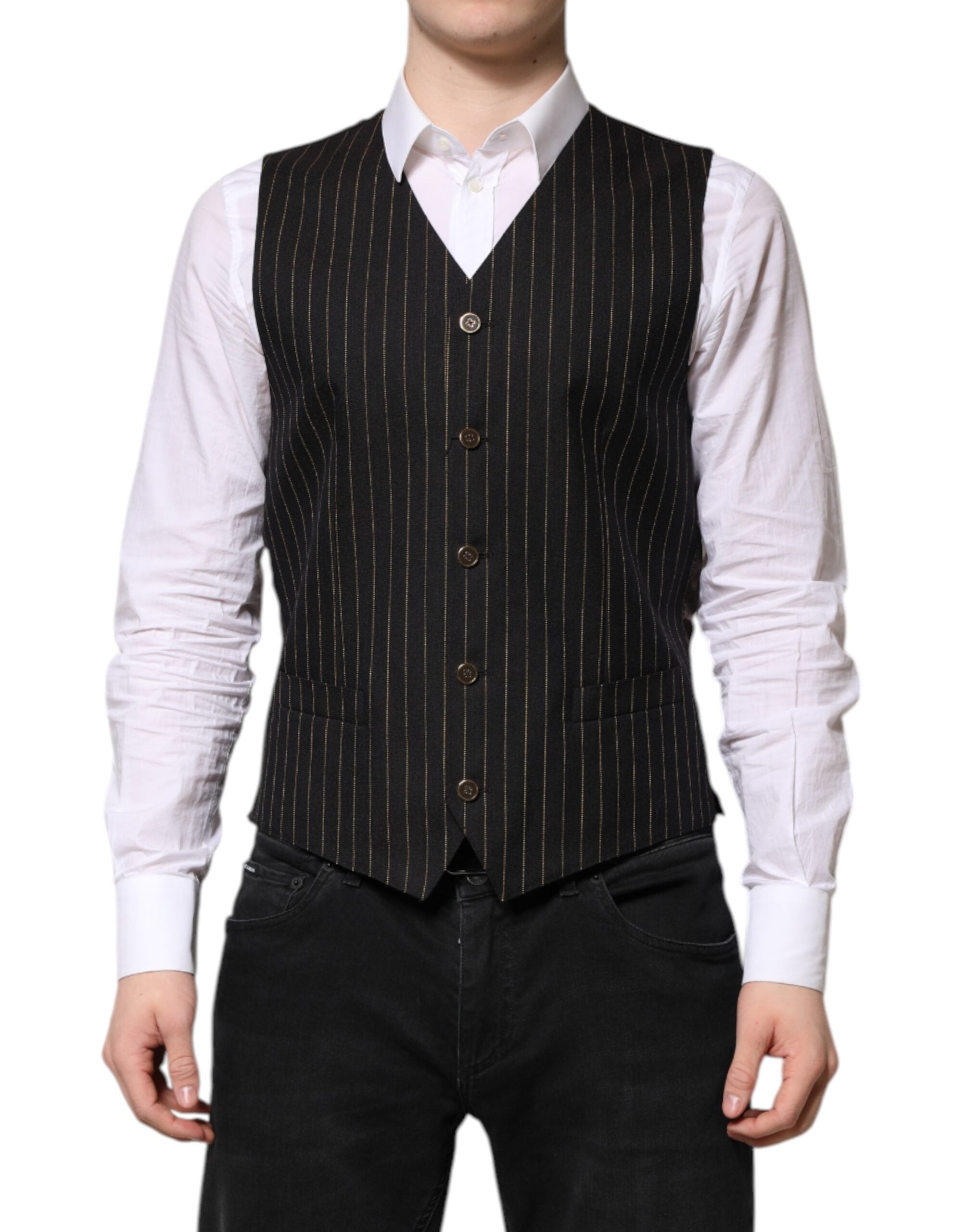 Black Stripes Wool Formal Men Waistcoat Vest - ventzia