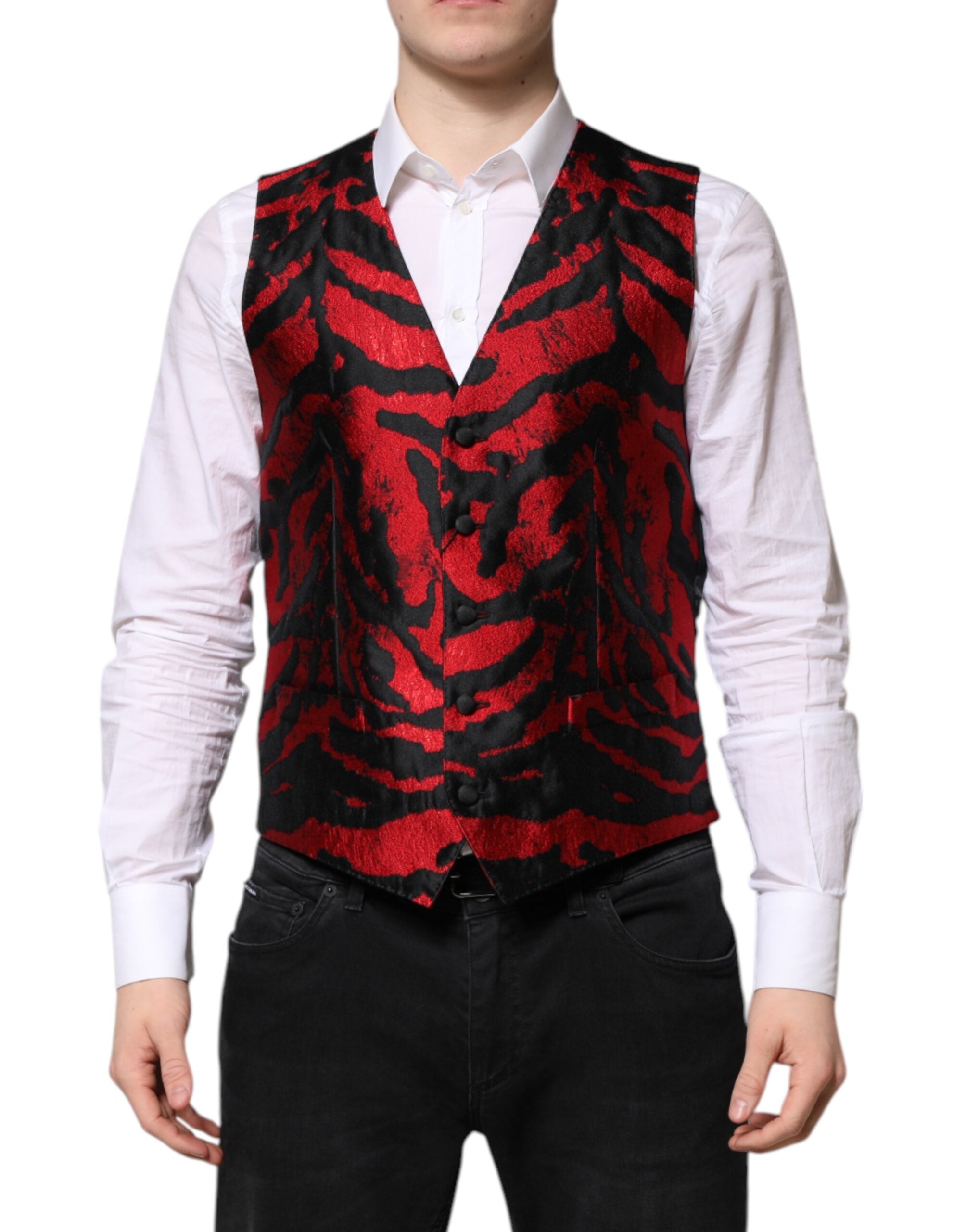 Red Black Stripe Dress Formal Waistcoat Vest - ventzia