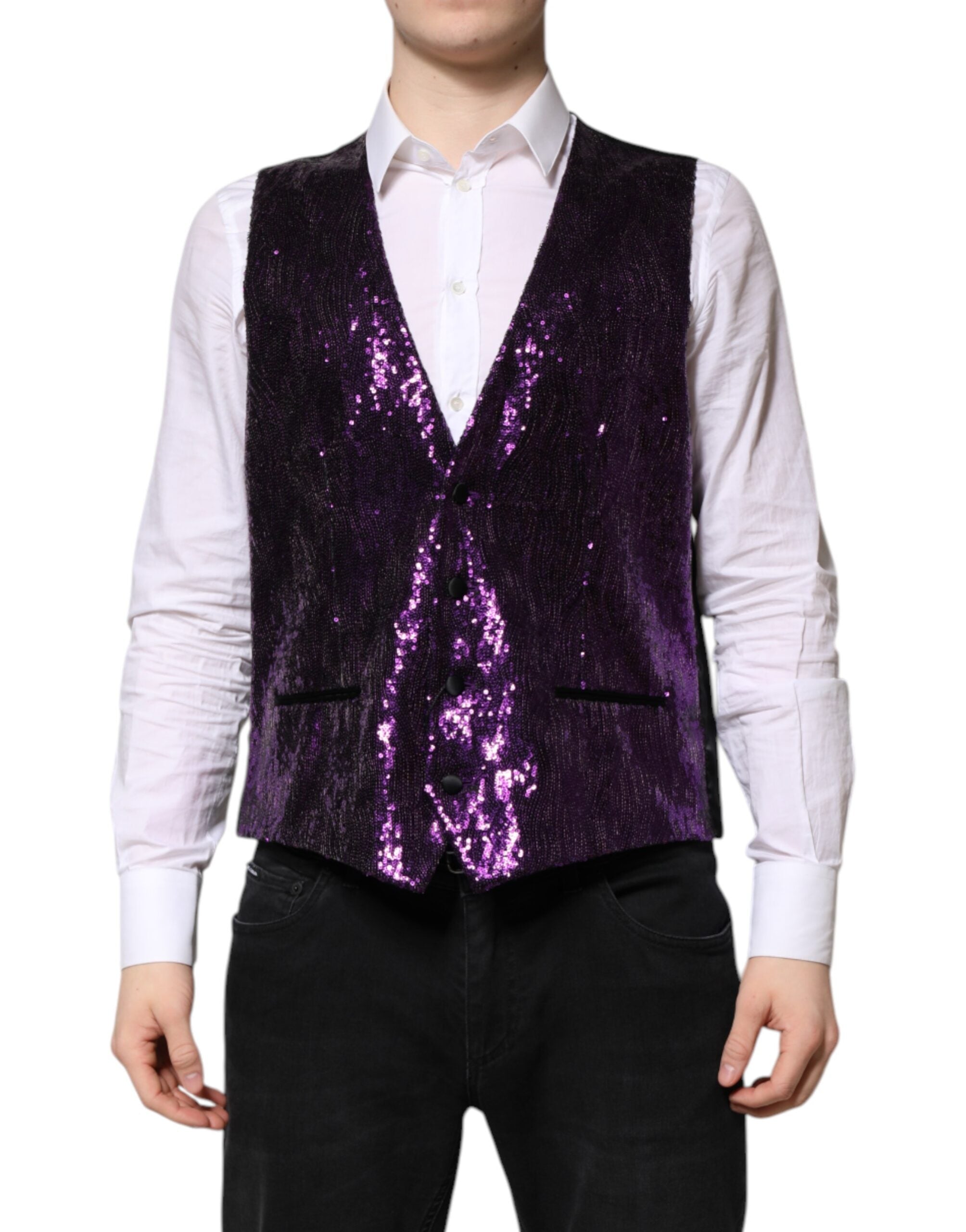 Purple Sequined Dress Formal Waistcoat Vest - ventzia
