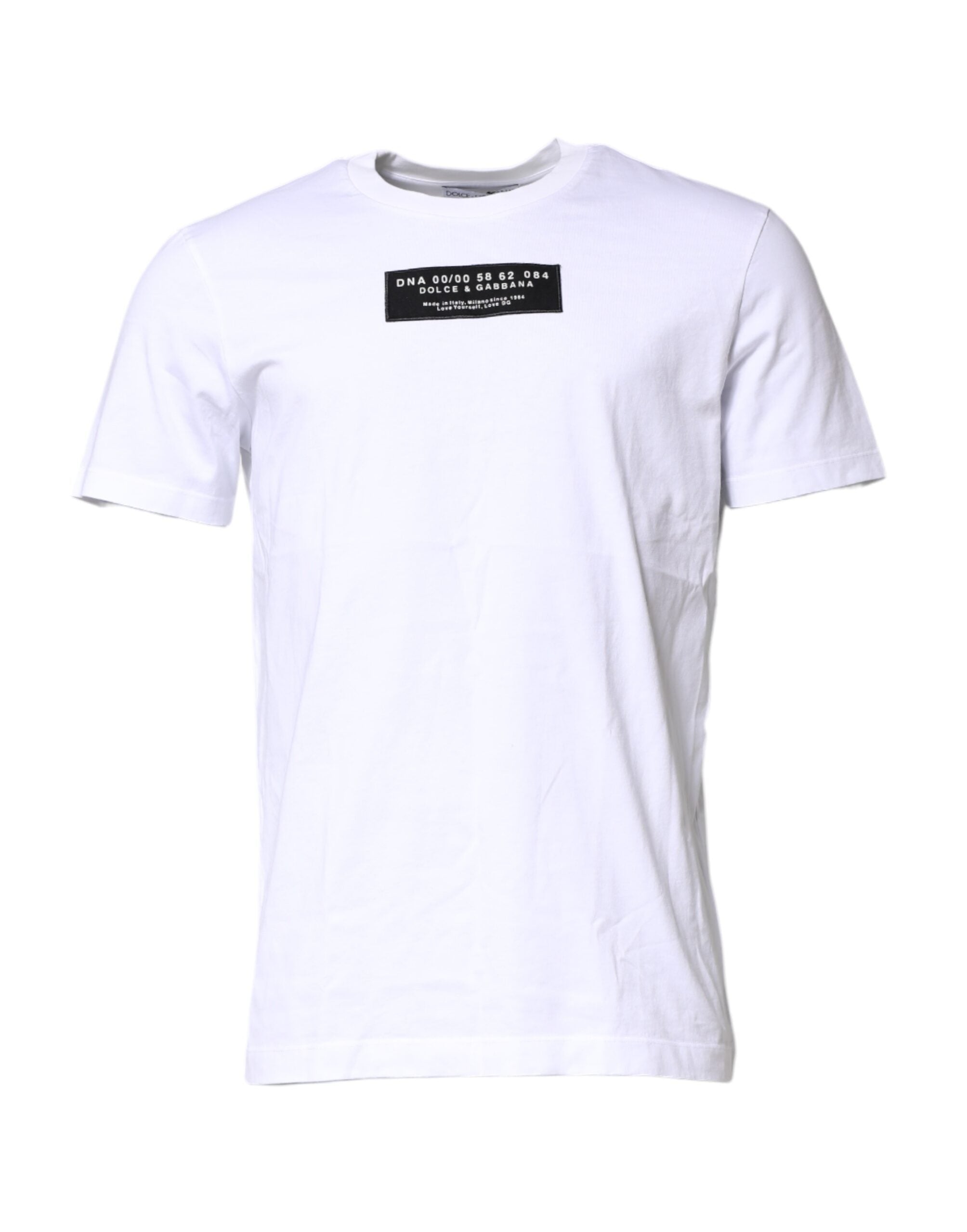 White Cotton Logo Patch Crew Neck T-shirt - ventzia