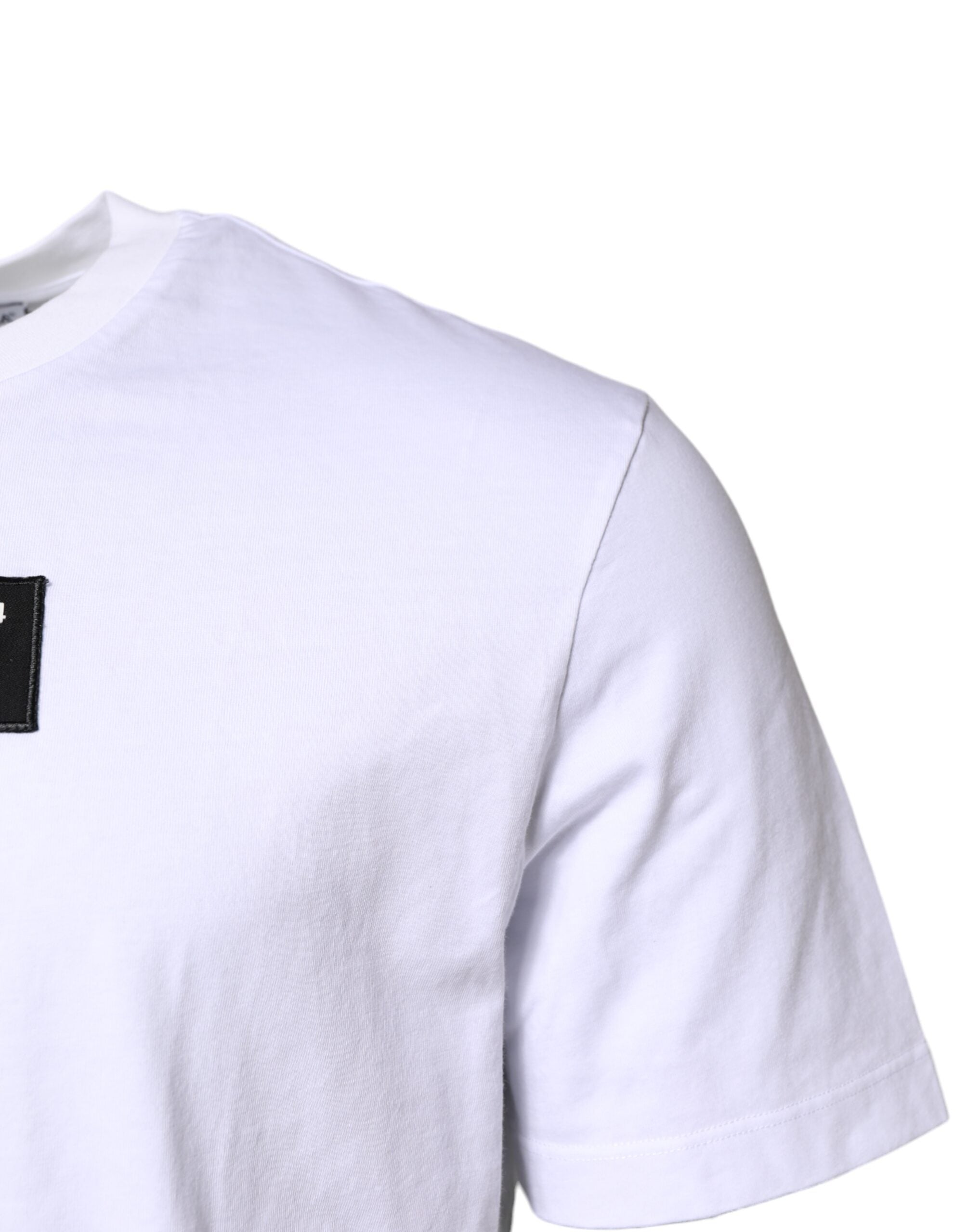 White Cotton Logo Patch Crew Neck T-shirt - ventzia