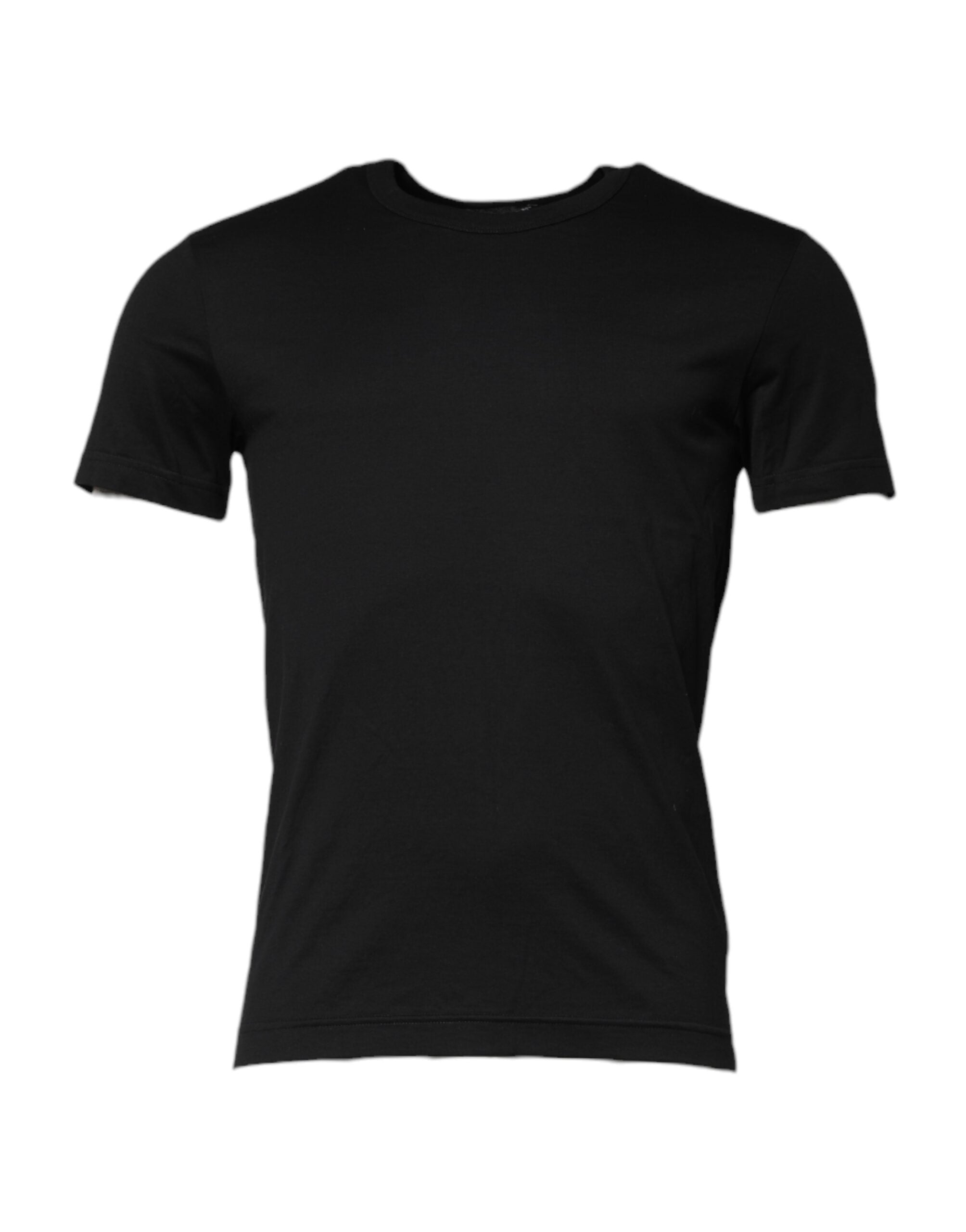Black Cotton Short Sleeves Round Neck T-shirt - ventzia