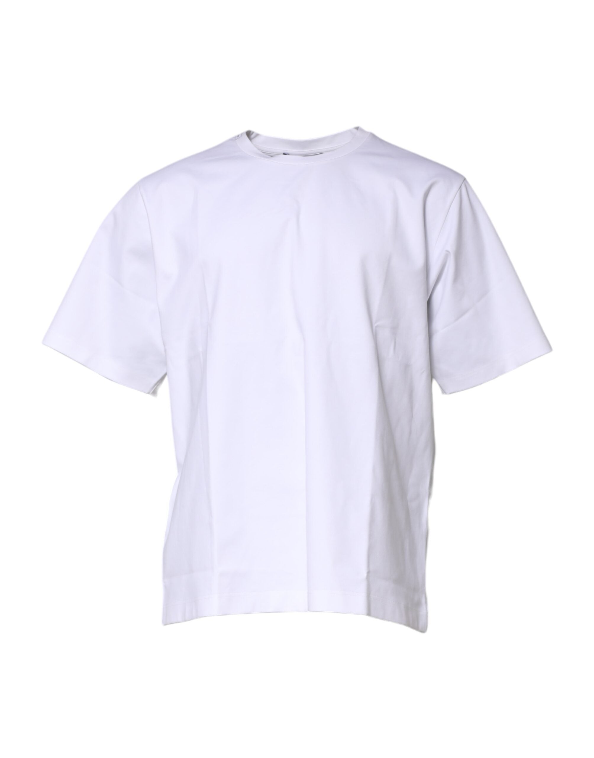 White Cotton Short Sleeves Crew Neck T-shirt - ventzia