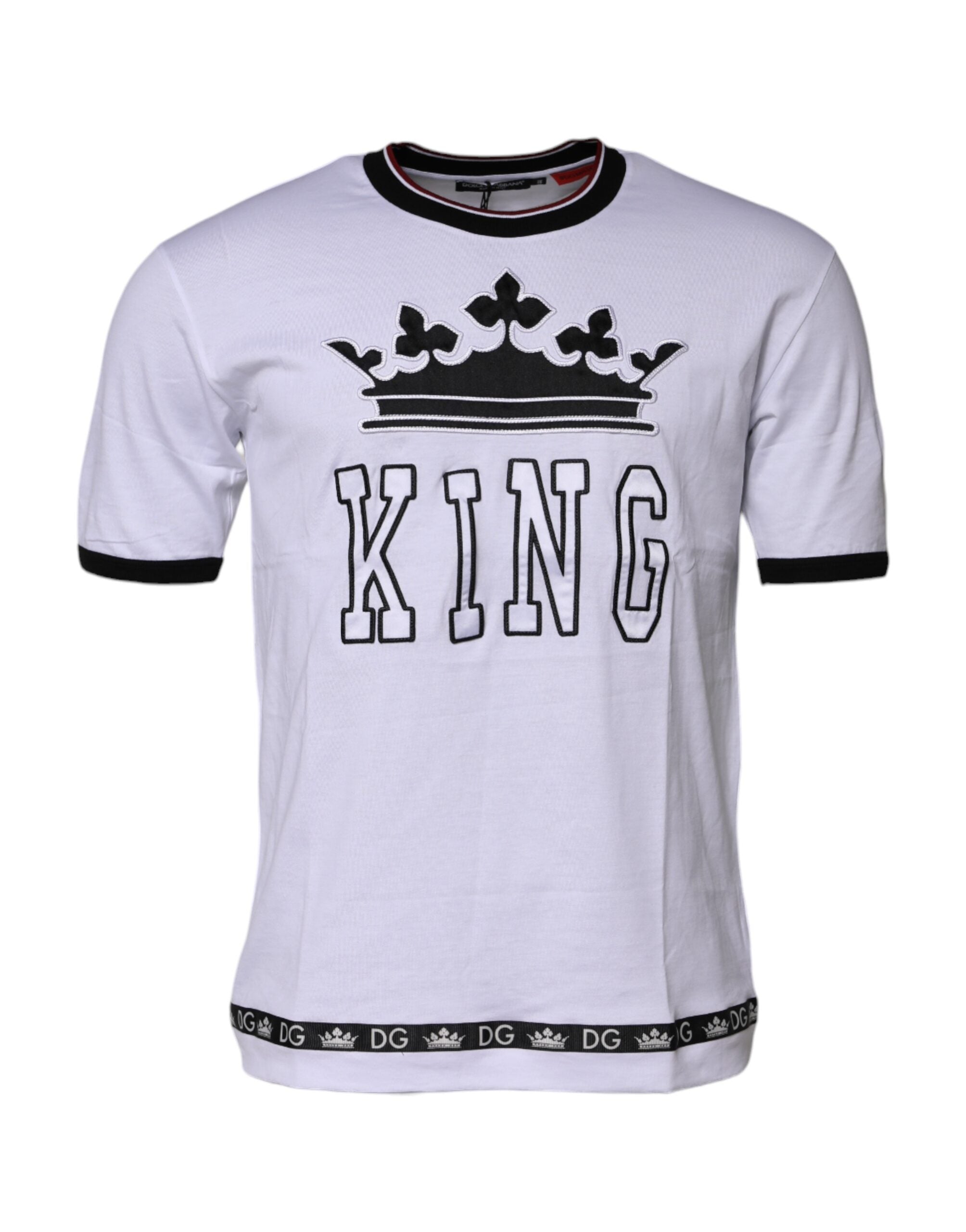 White Cotton Crown King Embroidery T-shirt - ventzia
