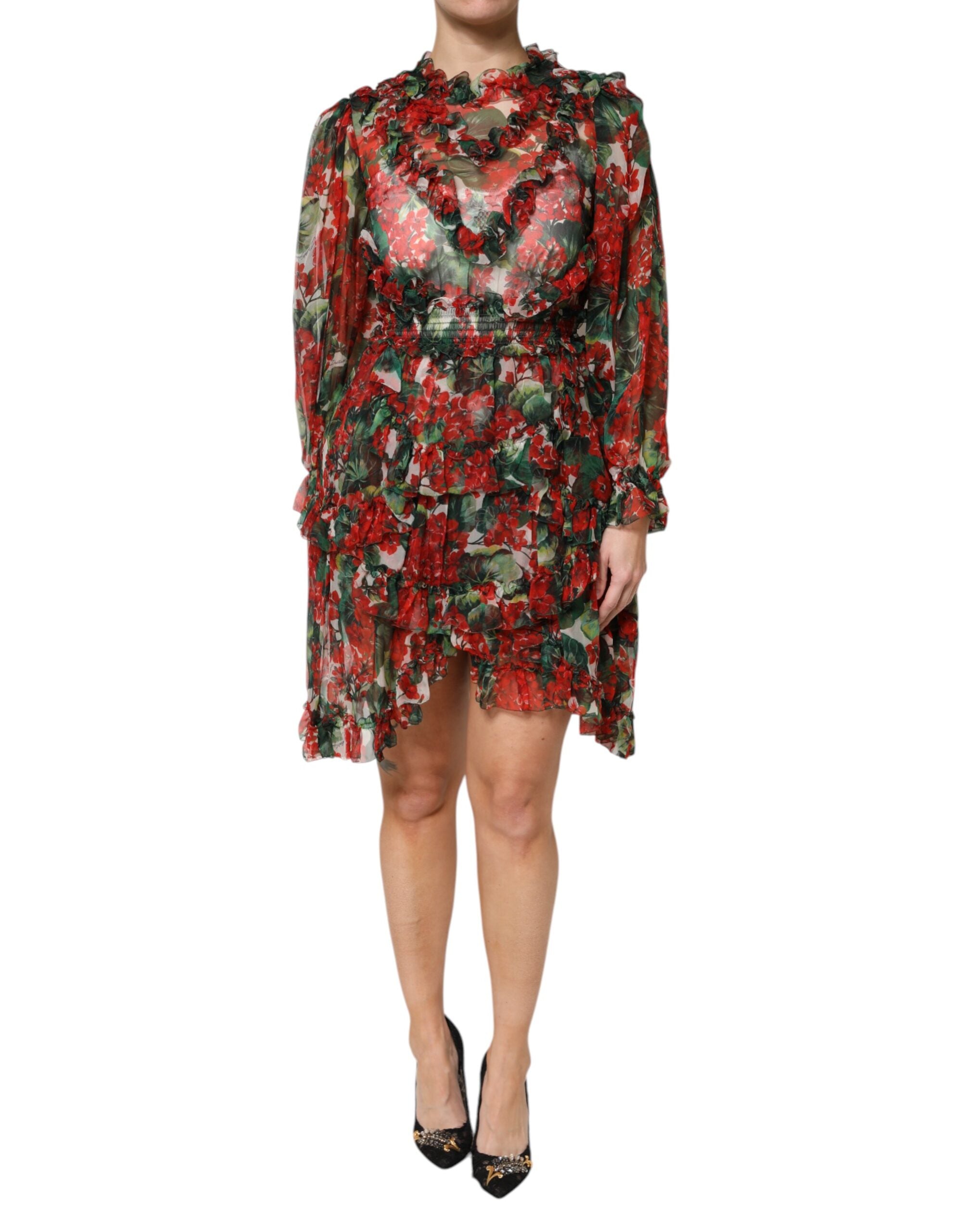 Multicolor Ruffle Floral Long Sleeves Dress - ventzia