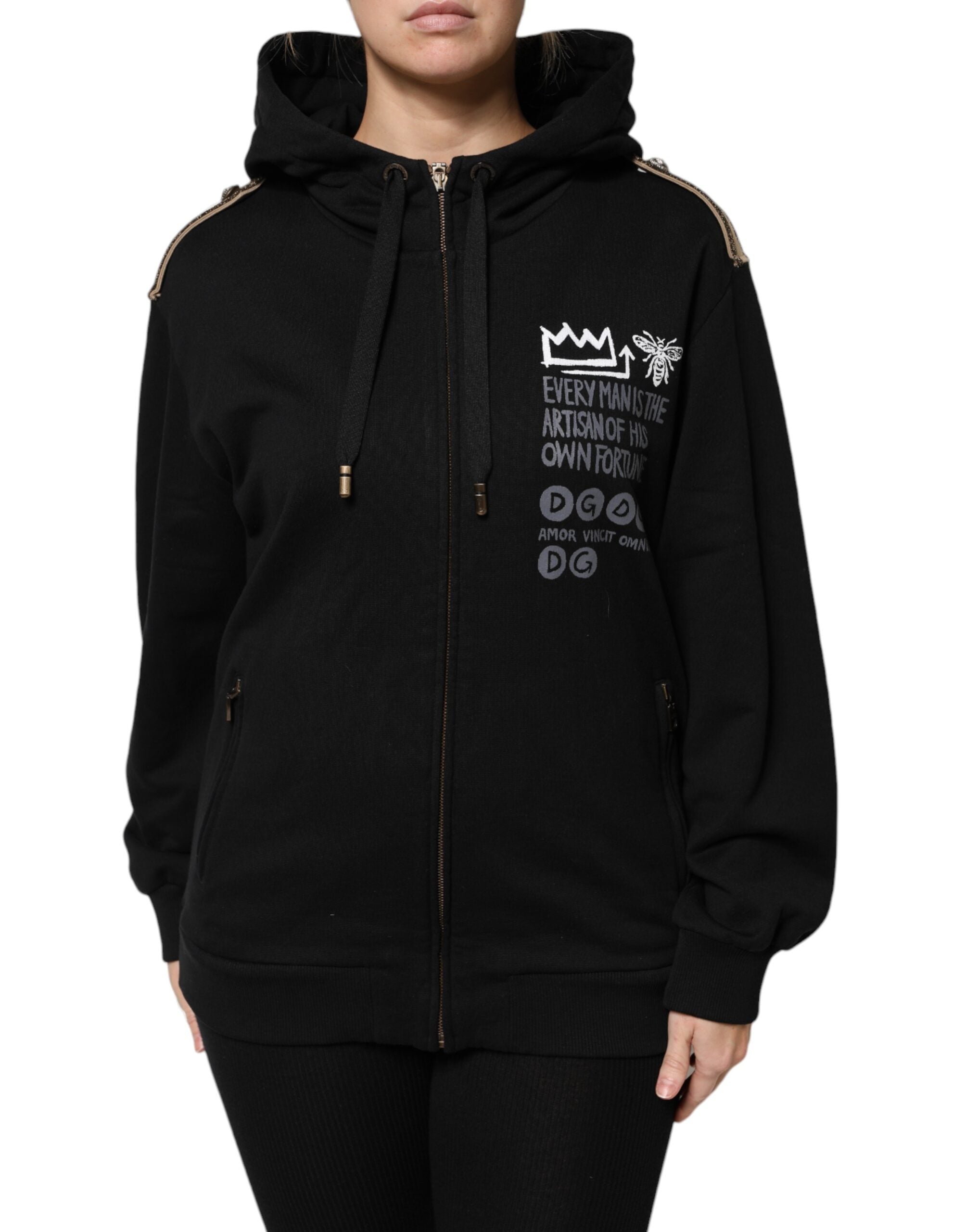 Black Logo Hooded Full Zip Sweatshirt Jacket - ventzia