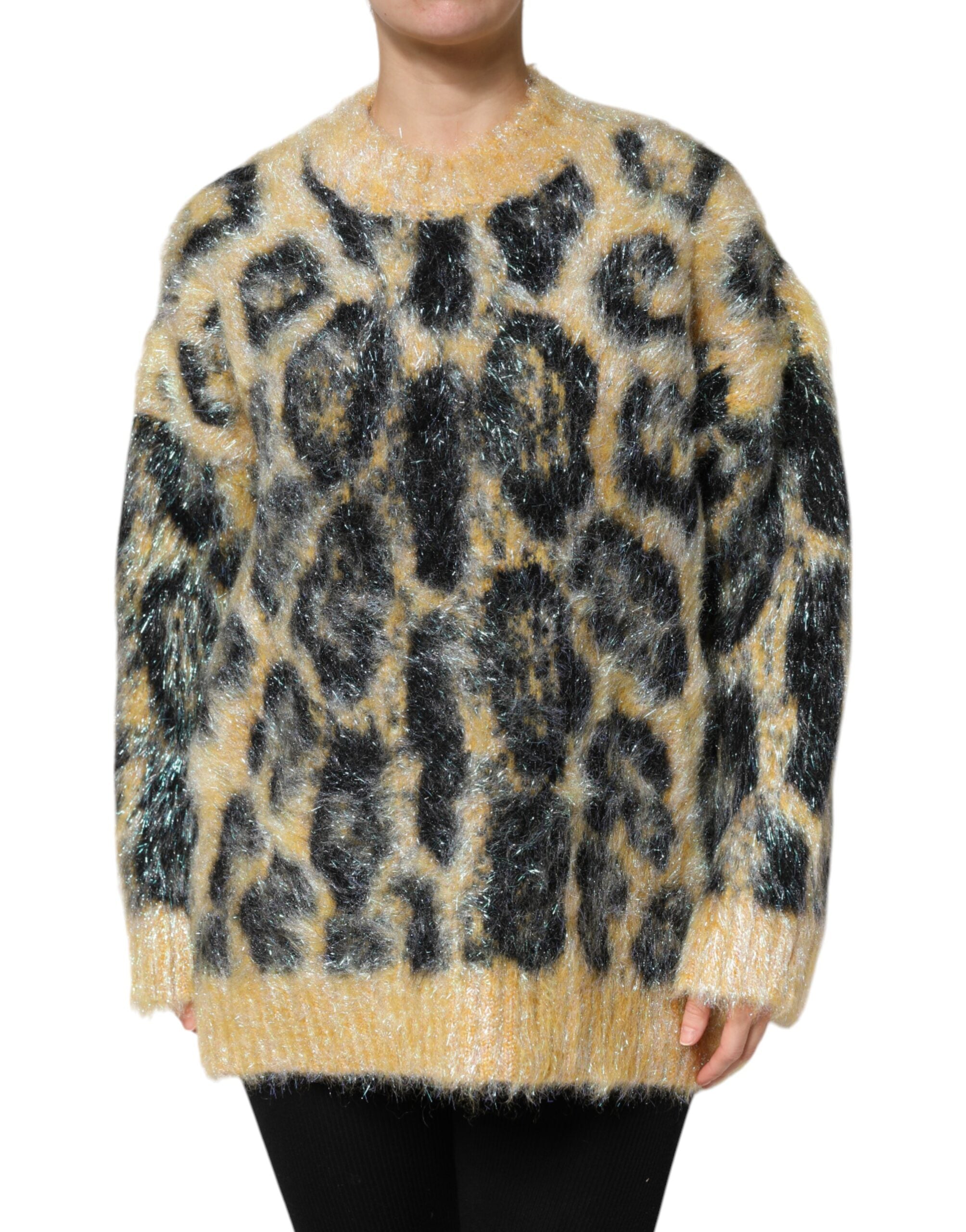 Multicolor Leopard Mohair Crew Neck Sweater - ventzia