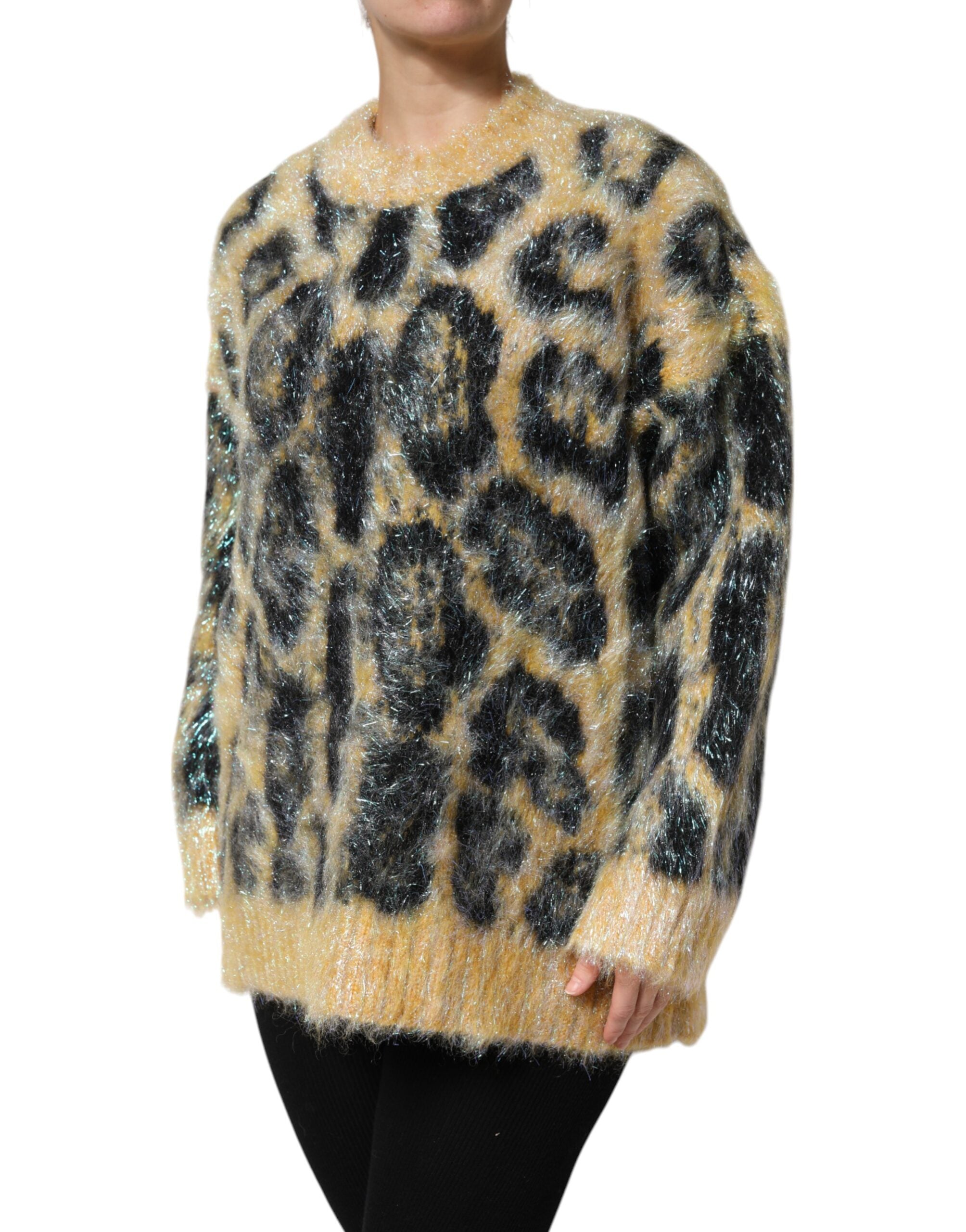 Multicolor Leopard Mohair Crew Neck Sweater - ventzia