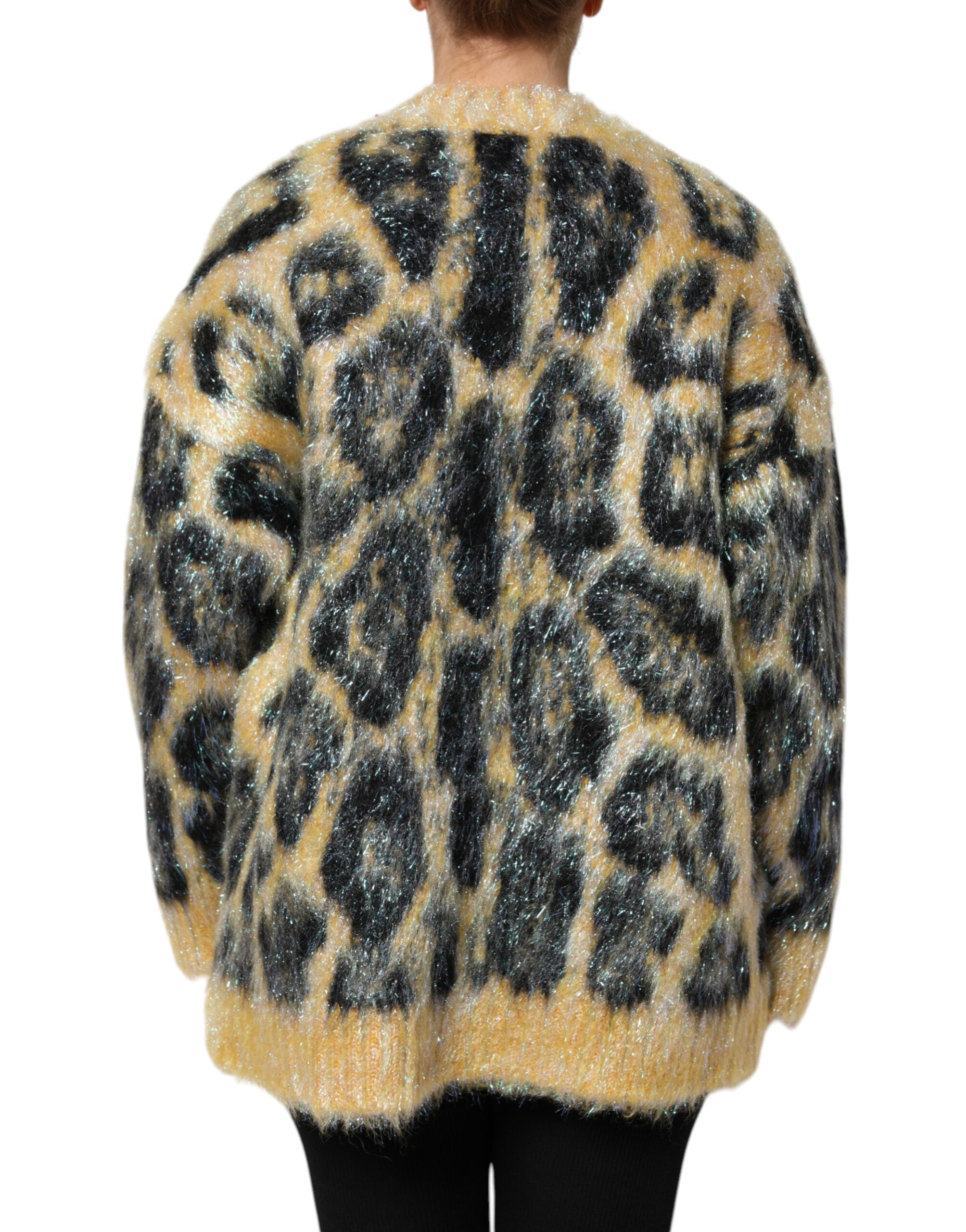 Multicolor Leopard Mohair Crew Neck Sweater - ventzia