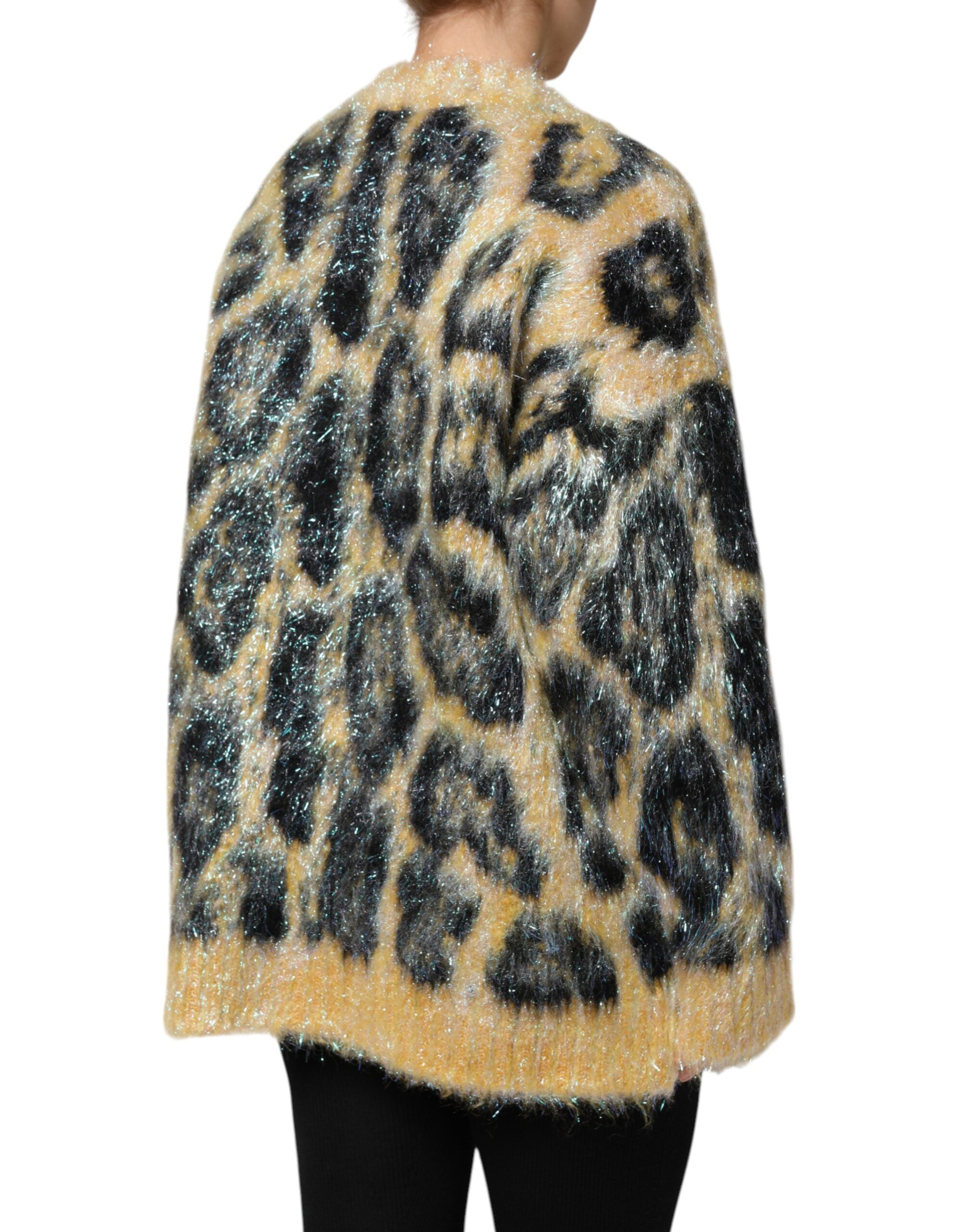 Multicolor Leopard Mohair Crew Neck Sweater - ventzia