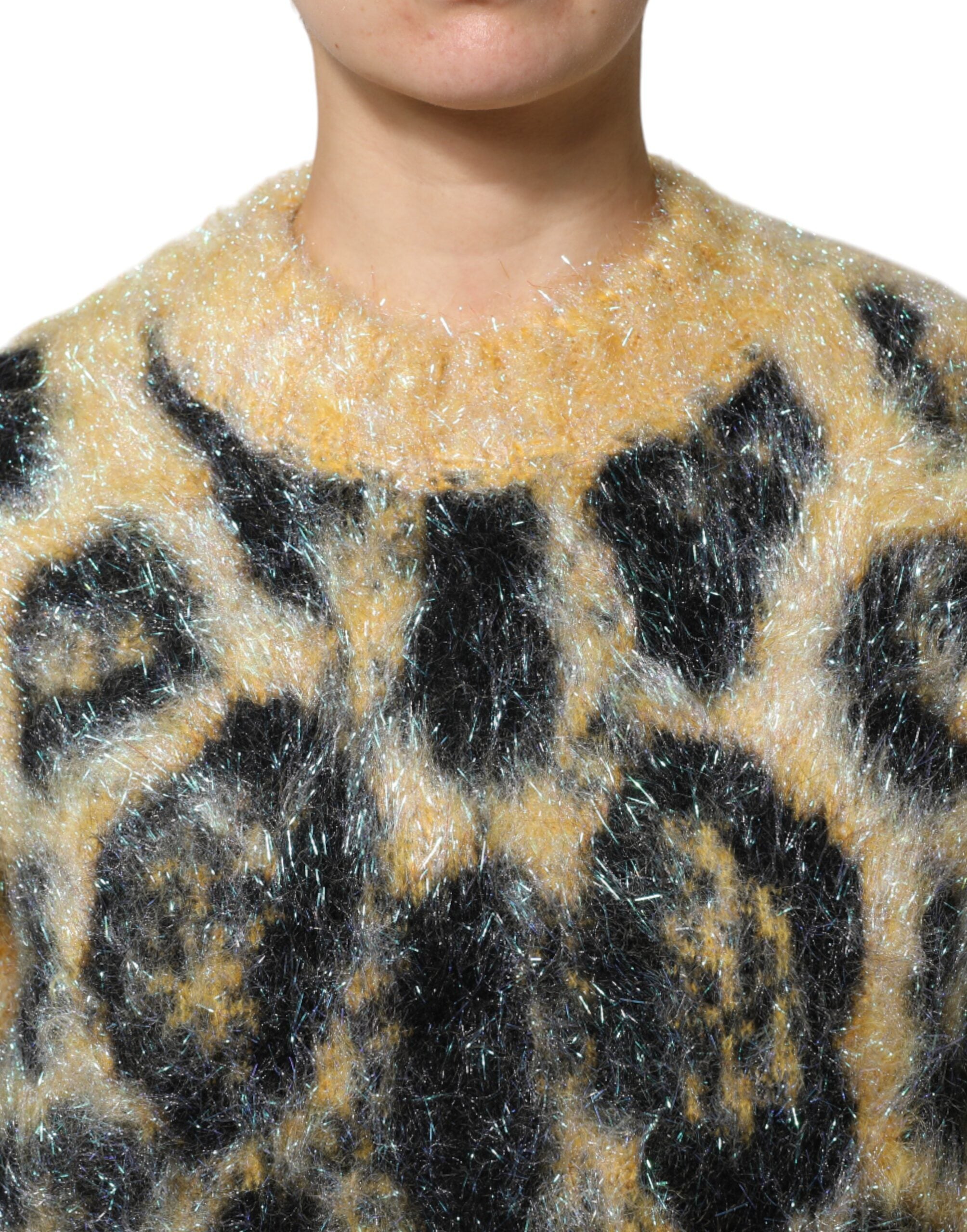 Multicolor Leopard Mohair Crew Neck Sweater - ventzia