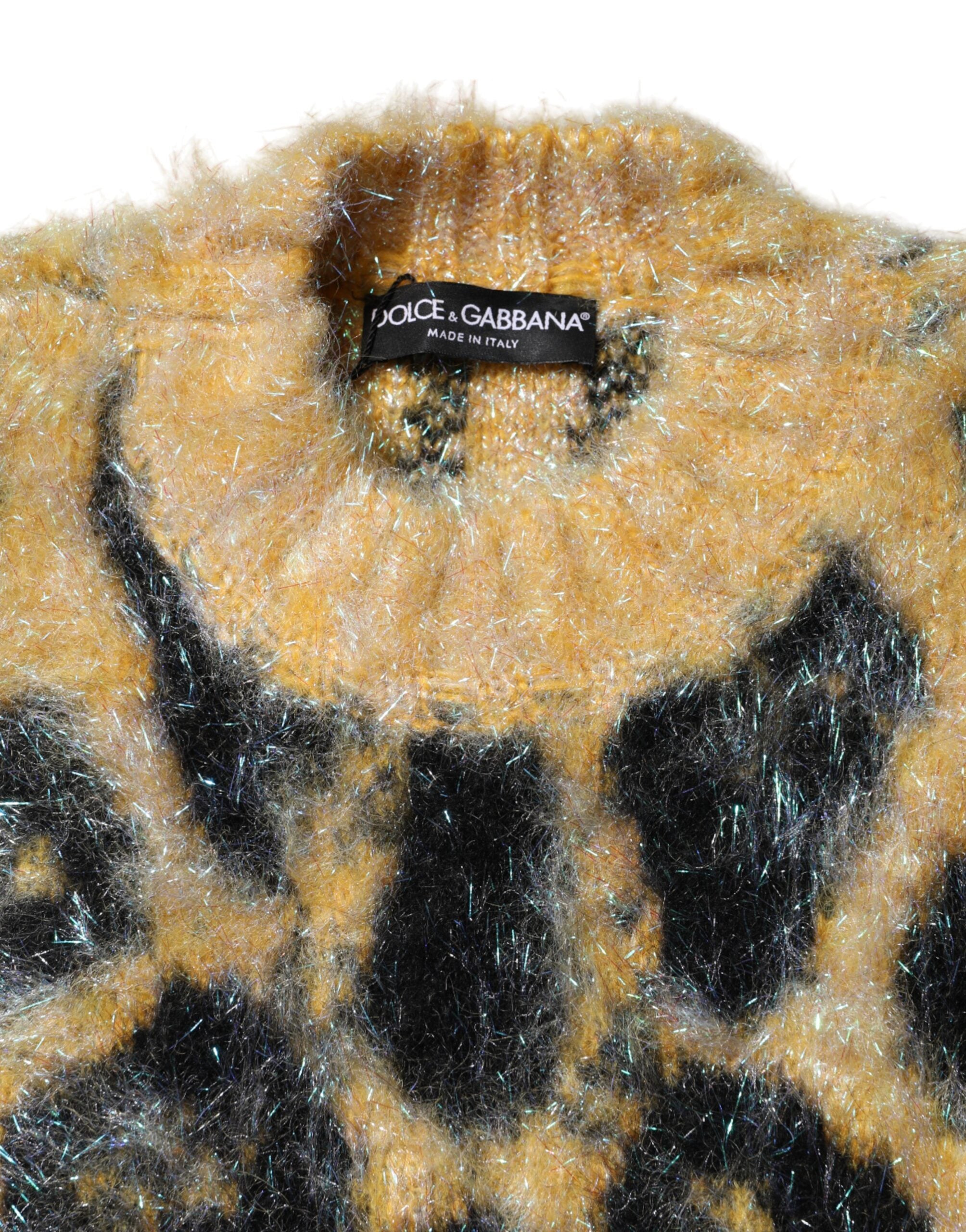 Multicolor Leopard Mohair Crew Neck Sweater - ventzia