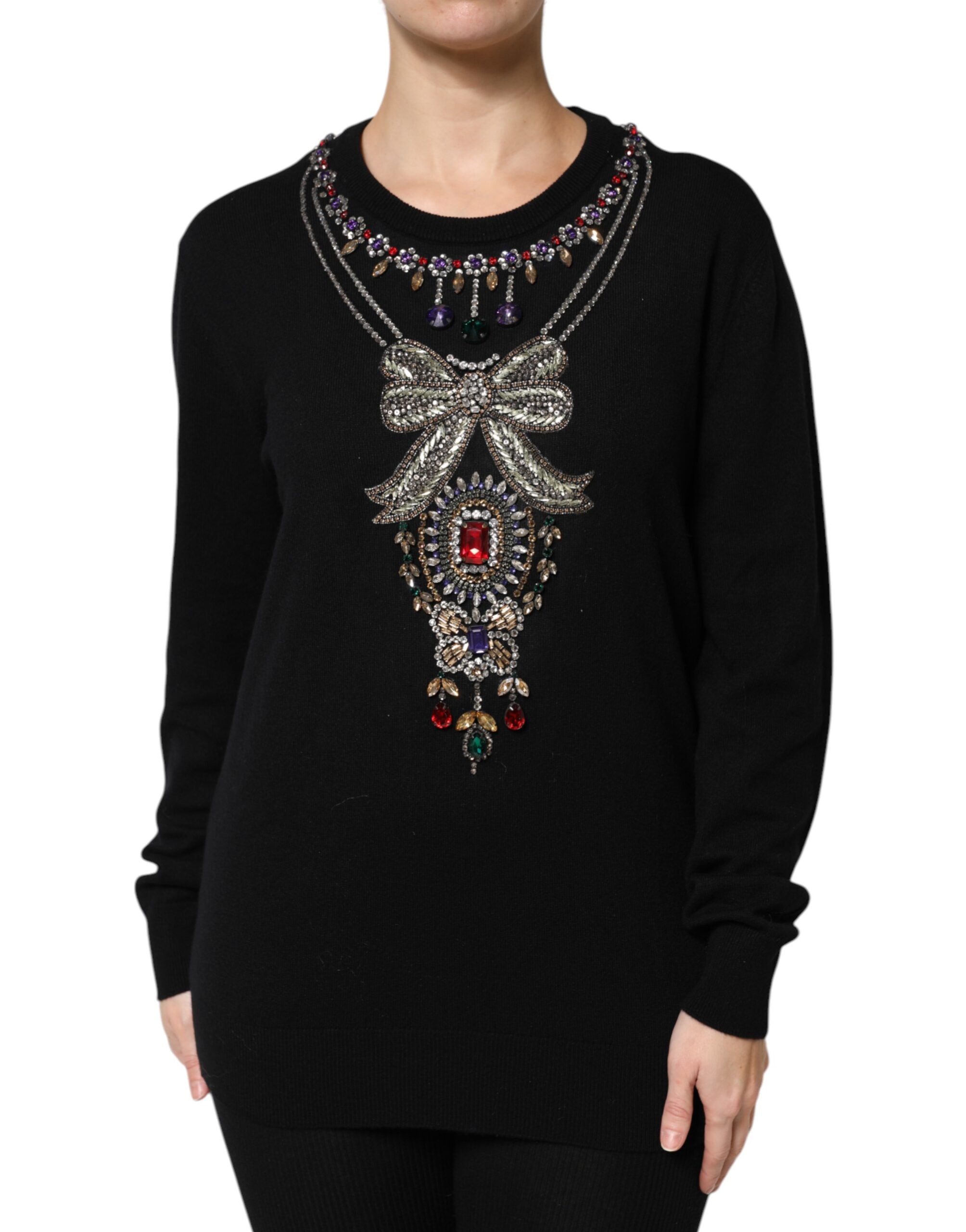 Black Cashmere Crystal Embellished Sweater - ventzia