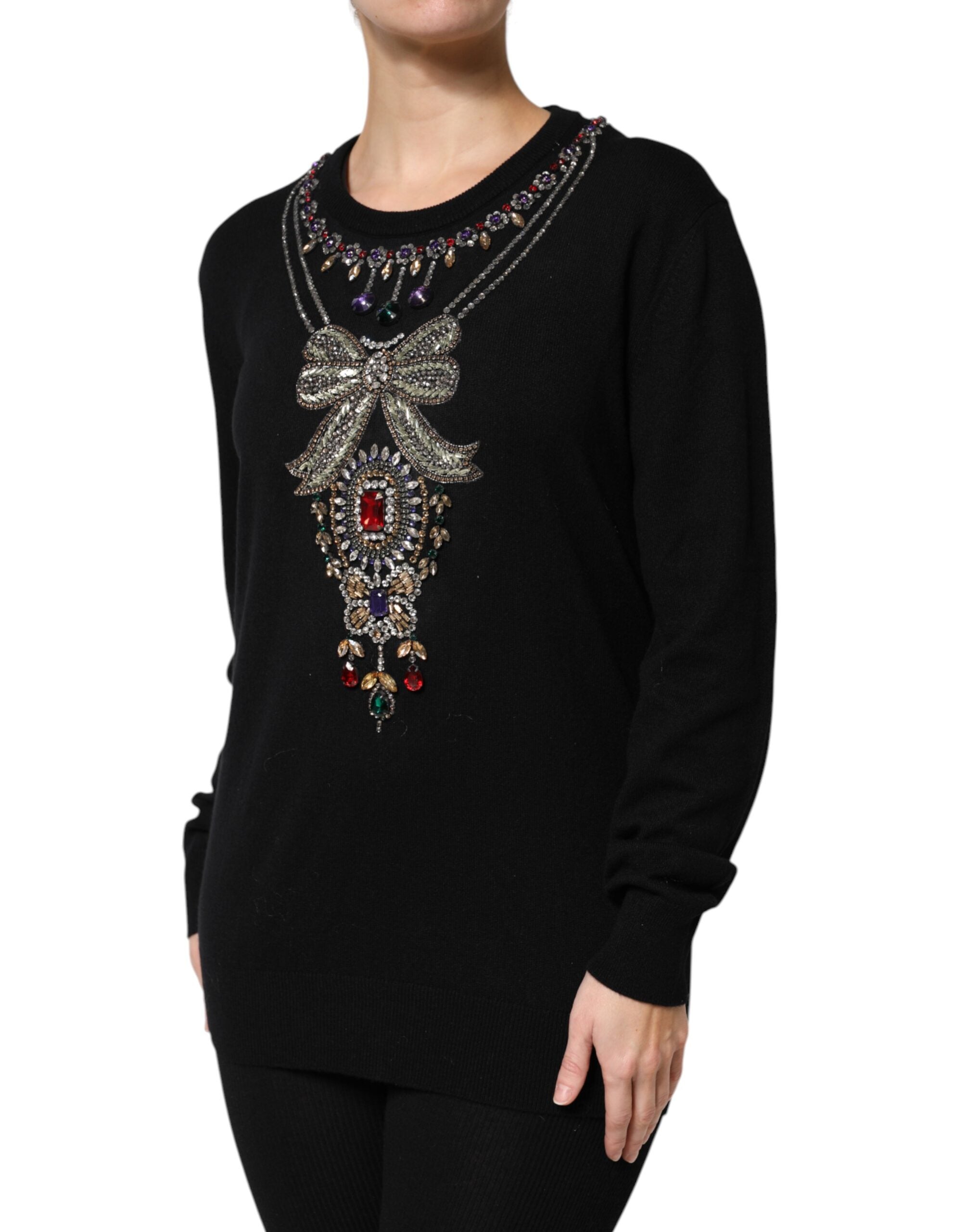 Black Cashmere Crystal Embellished Sweater - ventzia
