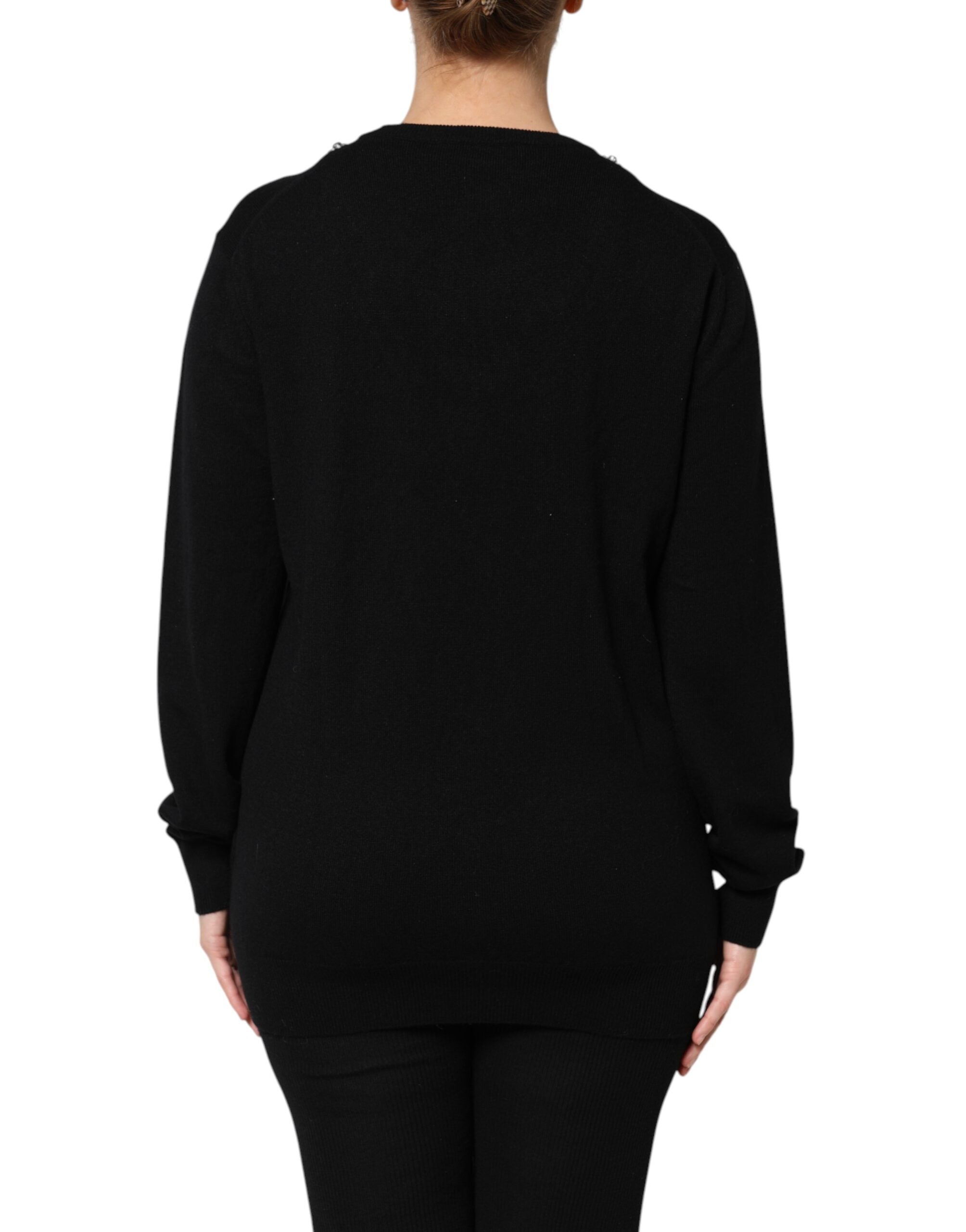 Black Cashmere Crystal Embellished Sweater - ventzia