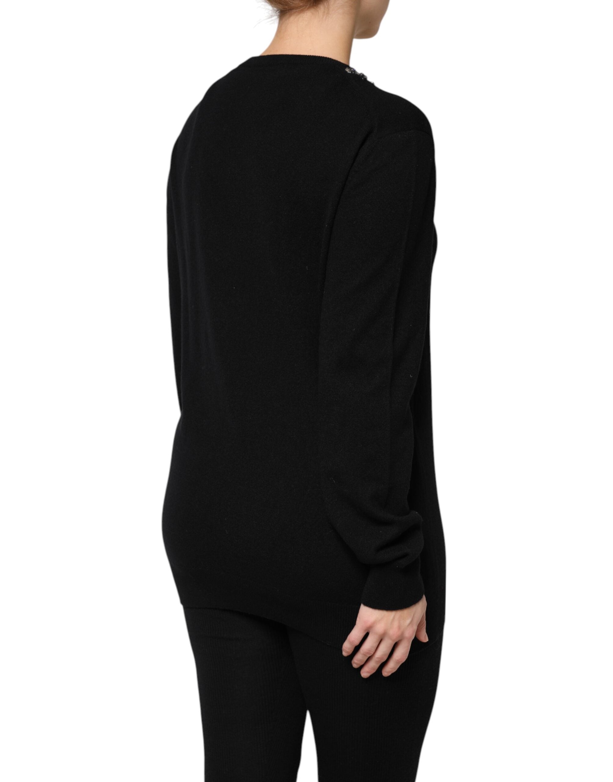 Black Cashmere Crystal Embellished Sweater - ventzia