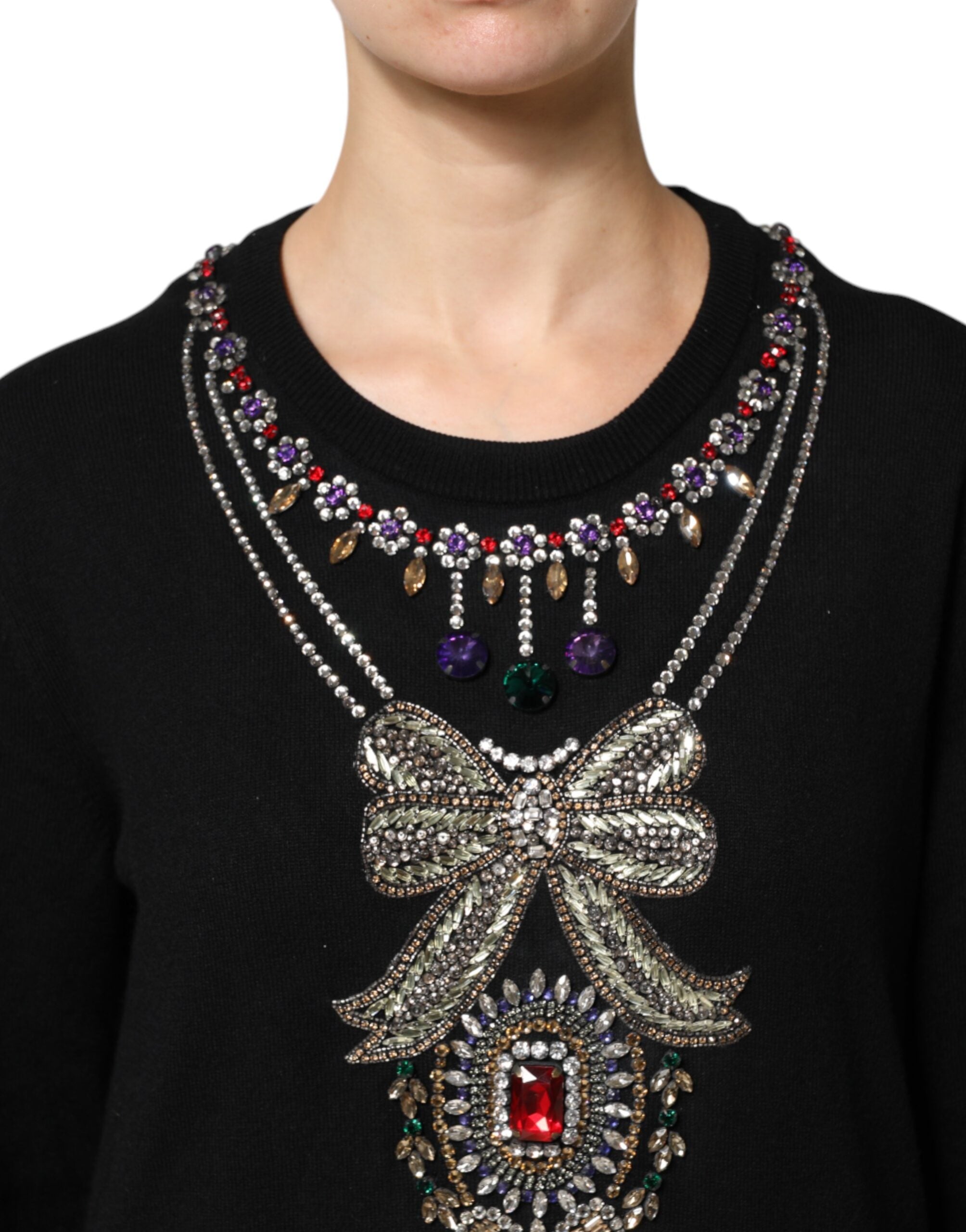 Black Cashmere Crystal Embellished Sweater - ventzia