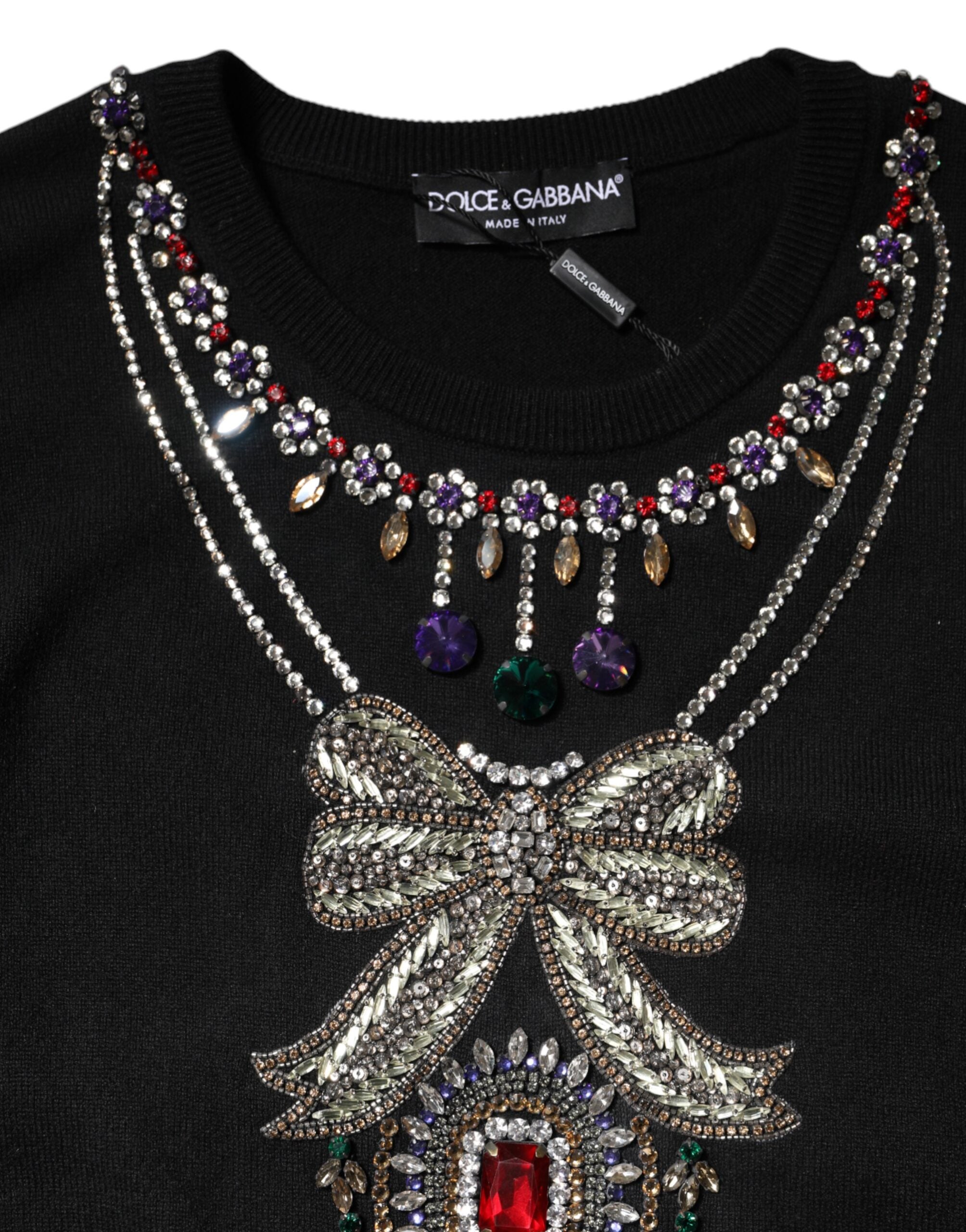 Black Cashmere Crystal Embellished Sweater - ventzia