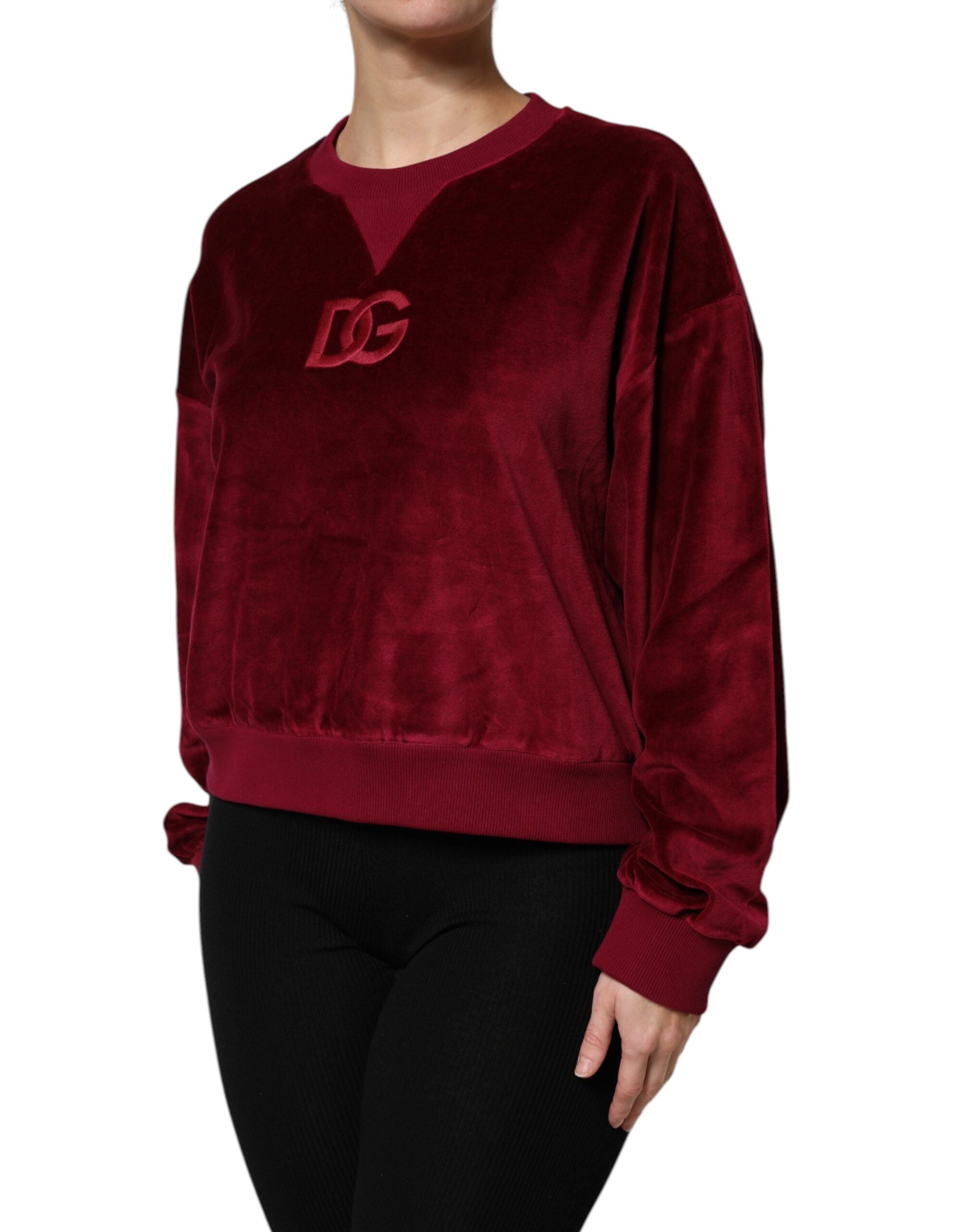 Red Cotton Velvet Crew Neck Pullover Sweater - ventzia