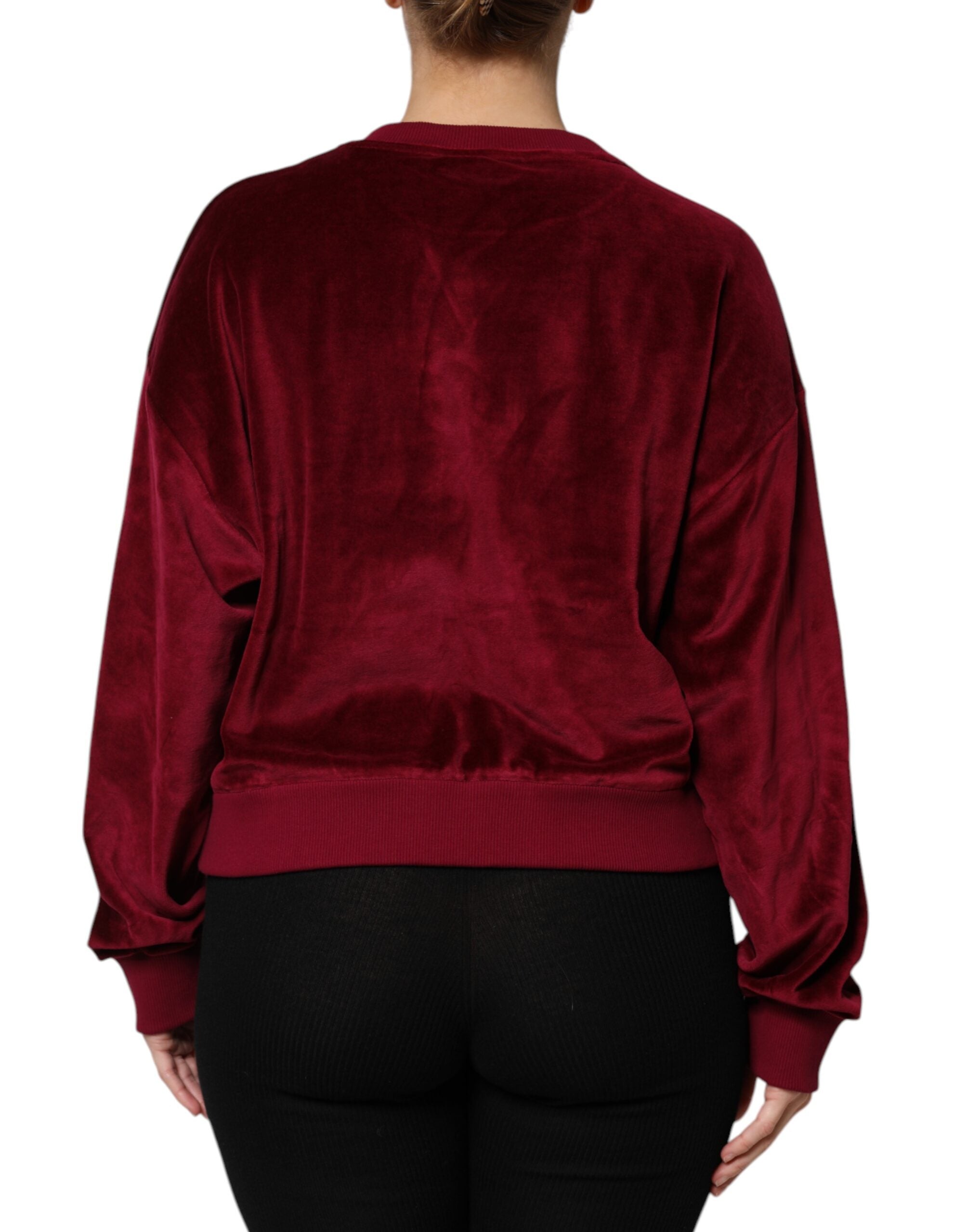 Red Cotton Velvet Crew Neck Pullover Sweater - ventzia