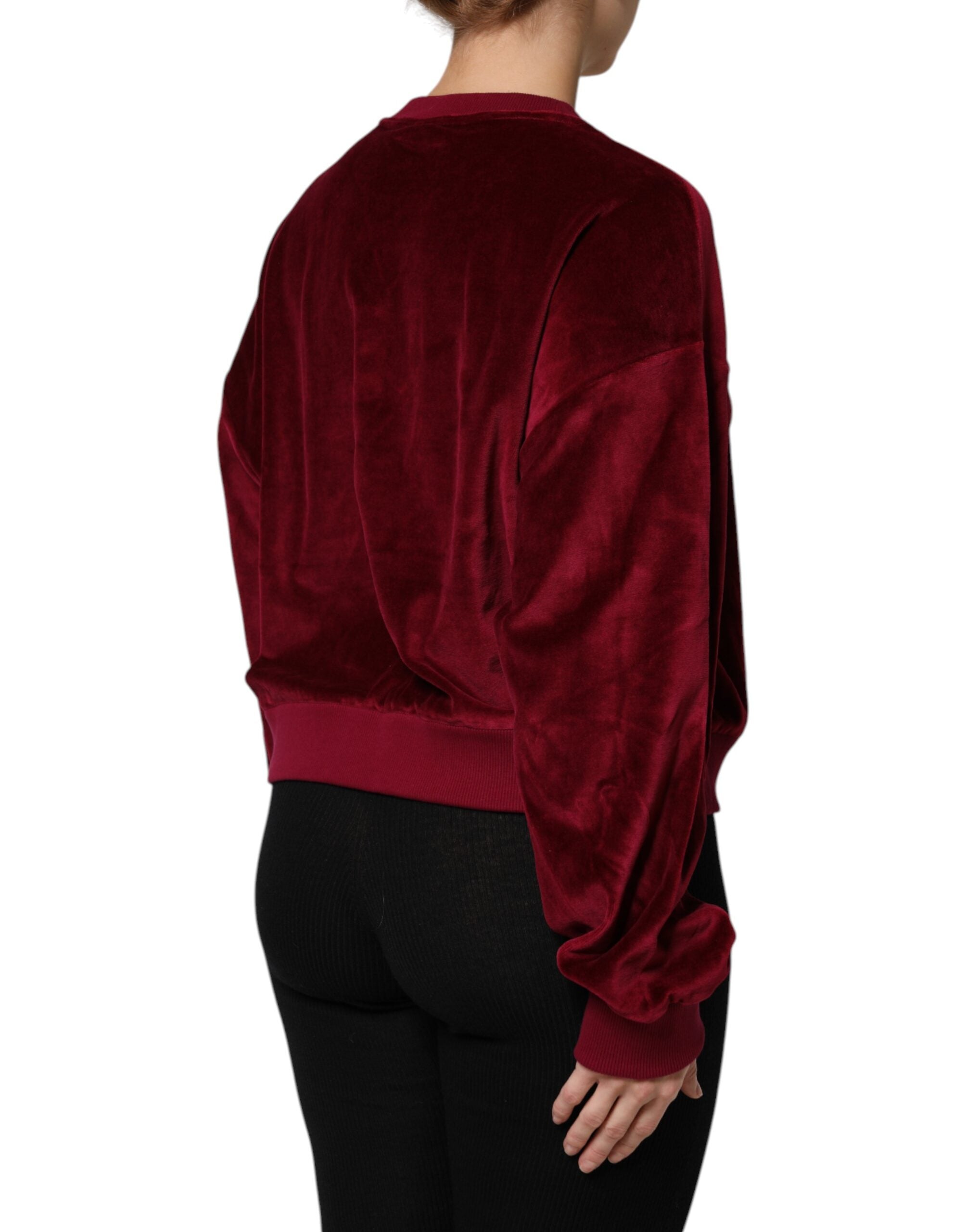 Red Cotton Velvet Crew Neck Pullover Sweater - ventzia