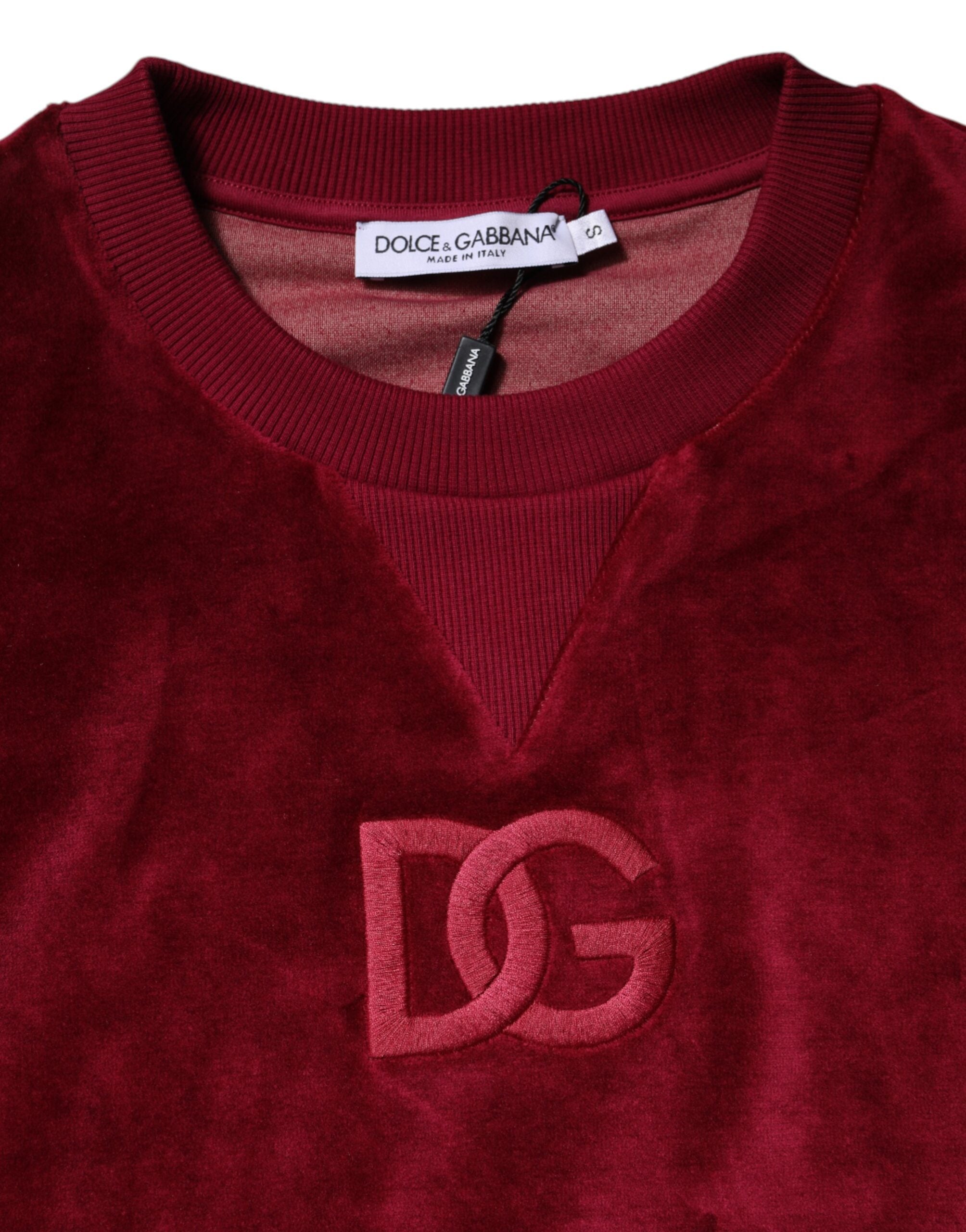 Red Cotton Velvet Crew Neck Pullover Sweater - ventzia