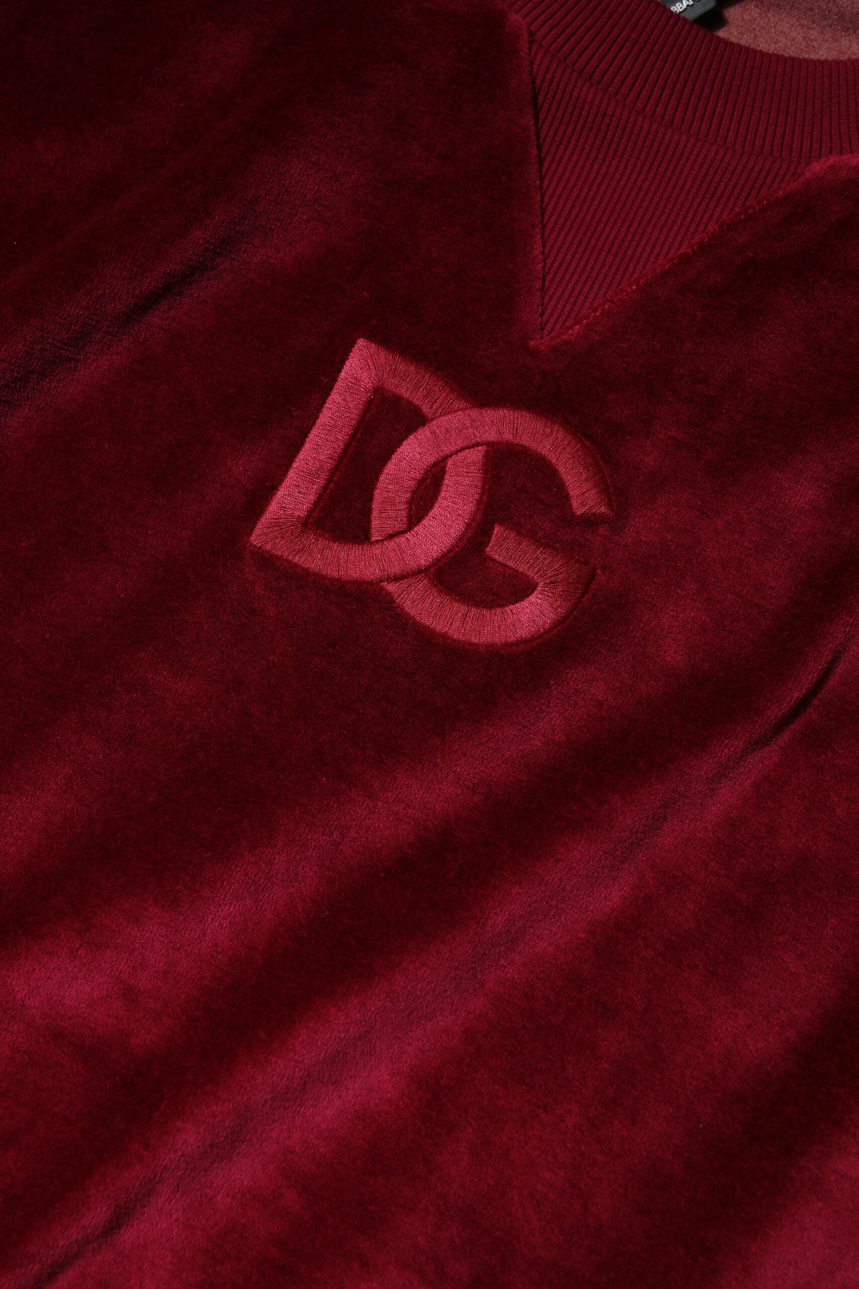 Red Cotton Velvet Crew Neck Pullover Sweater - ventzia