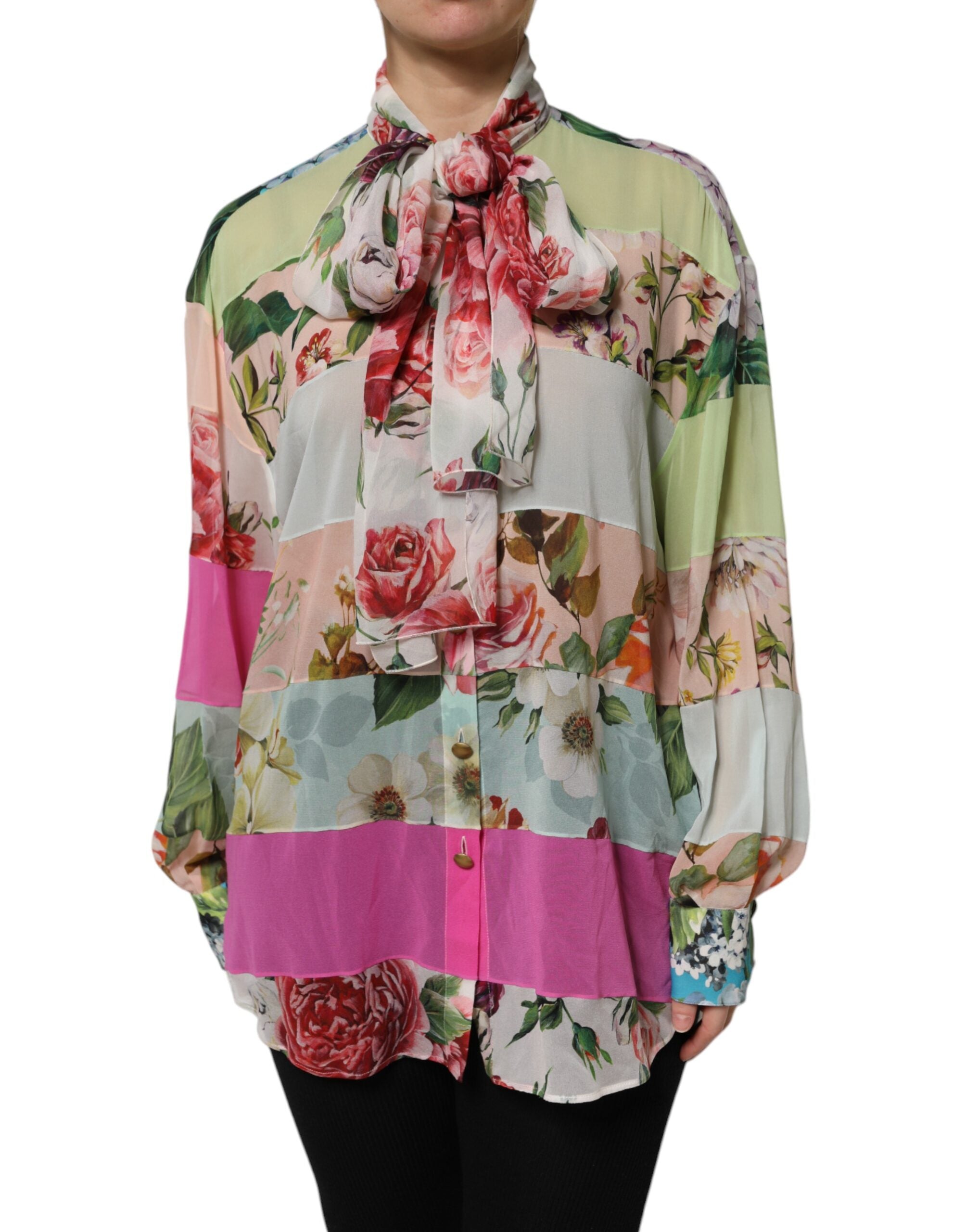 Multicolor Floral Patchwork Long Sleeves Top - ventzia