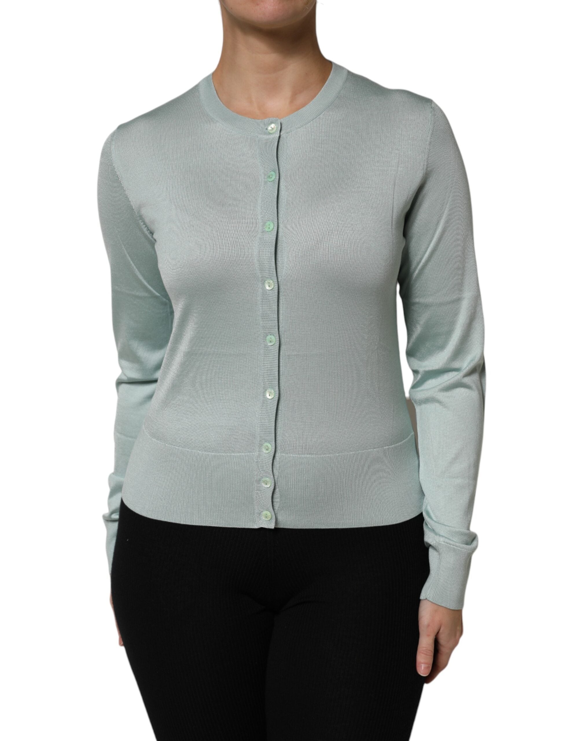 Light Green Silk Button Down Cardigan Sweater - ventzia