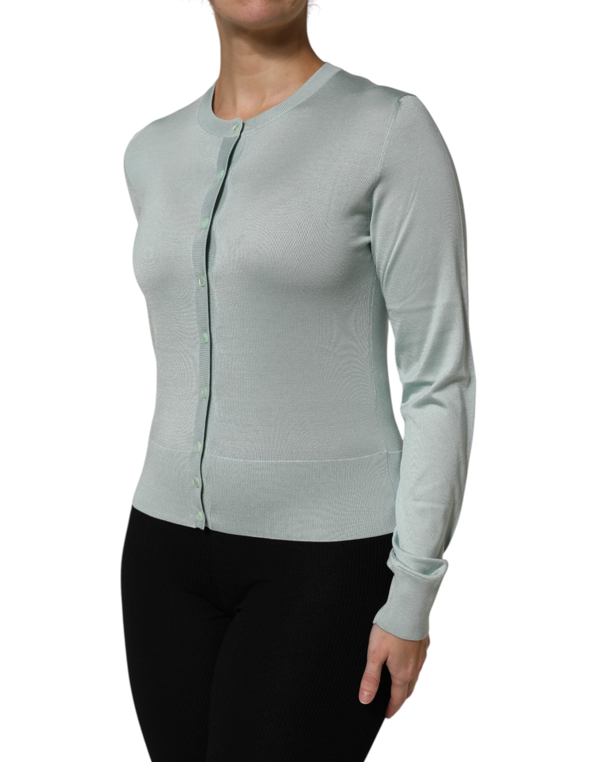 Light Green Silk Button Down Cardigan Sweater - ventzia