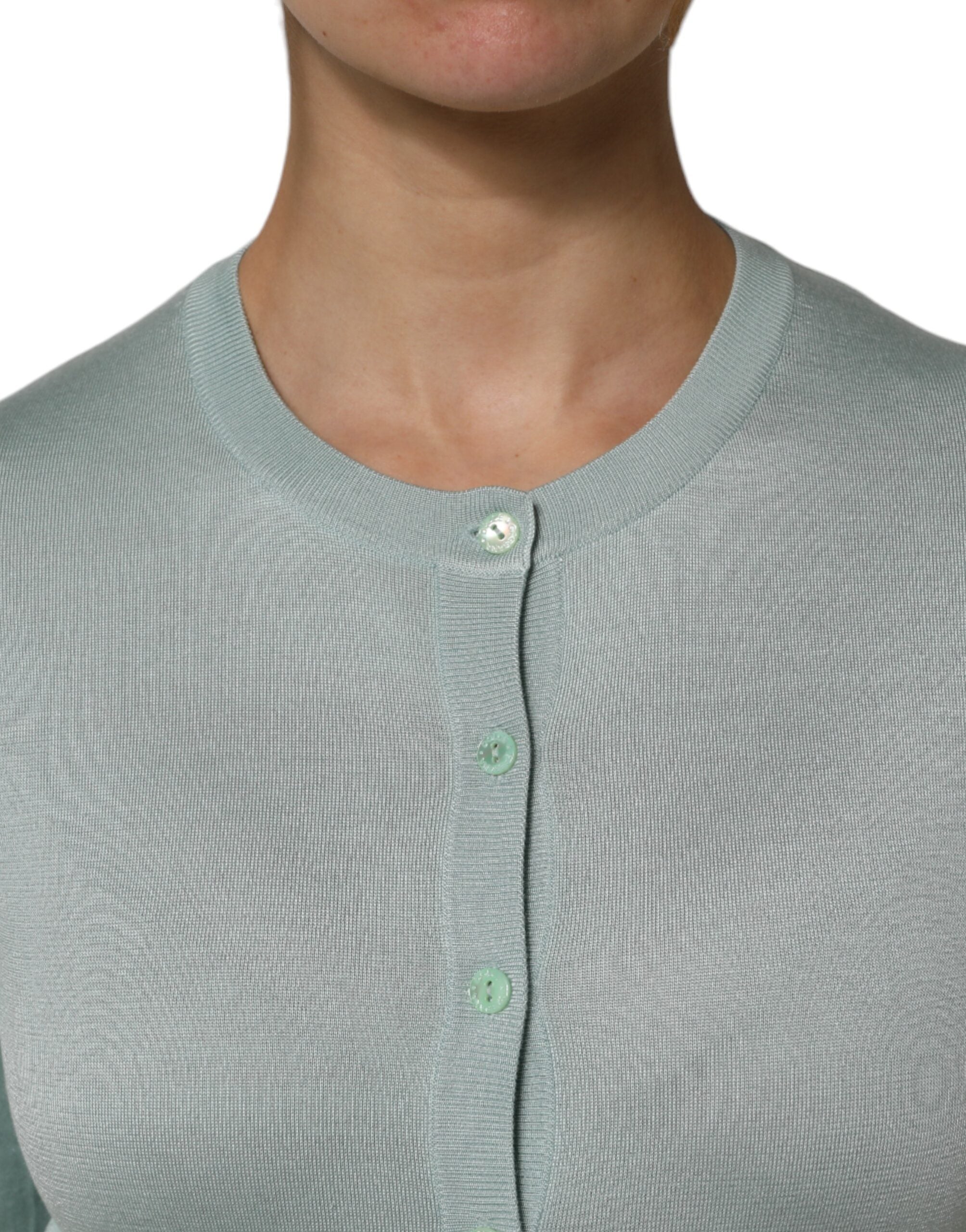 Light Green Silk Button Down Cardigan Sweater - ventzia