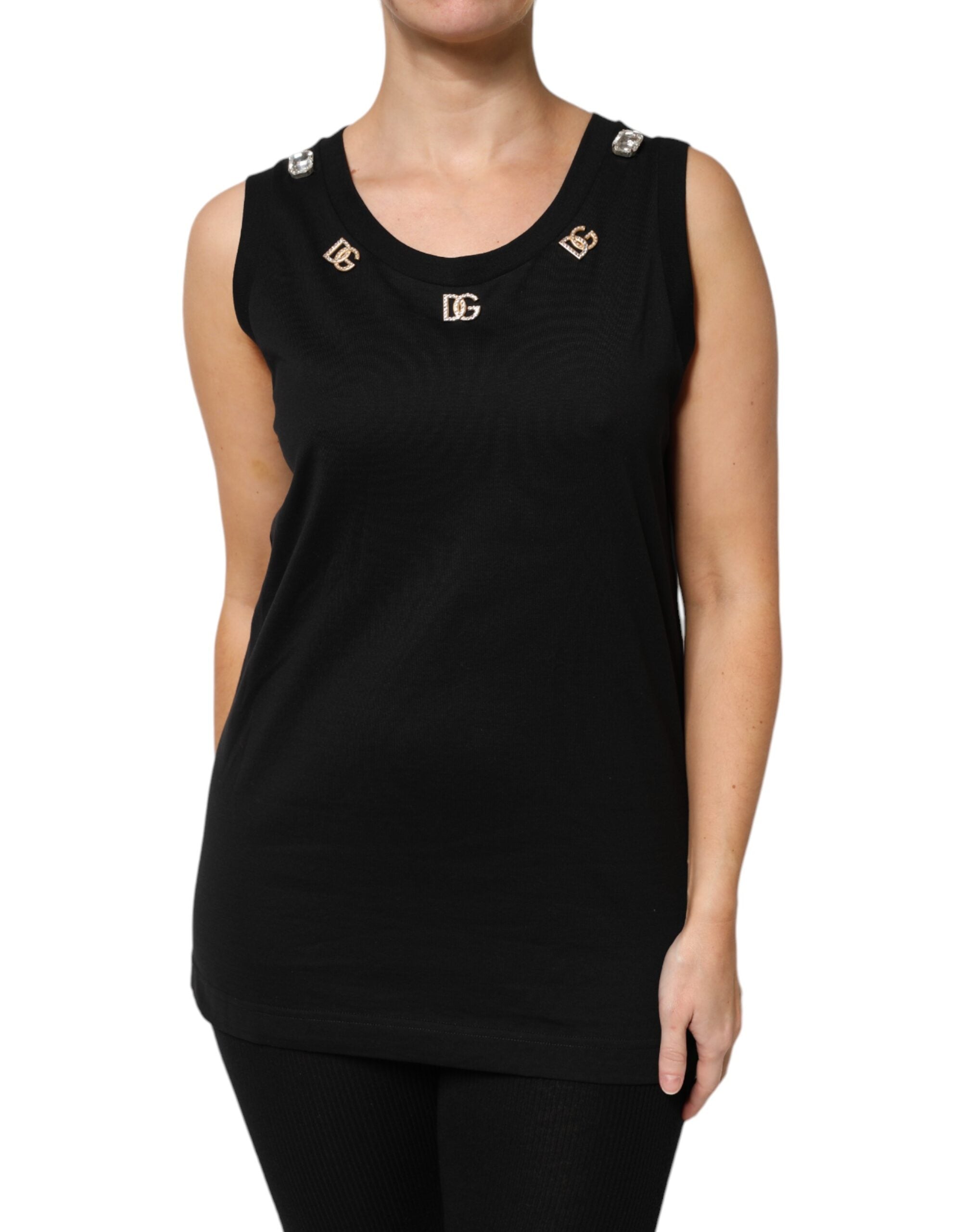 Black DG Embellished Sleeveless Tank Top - ventzia