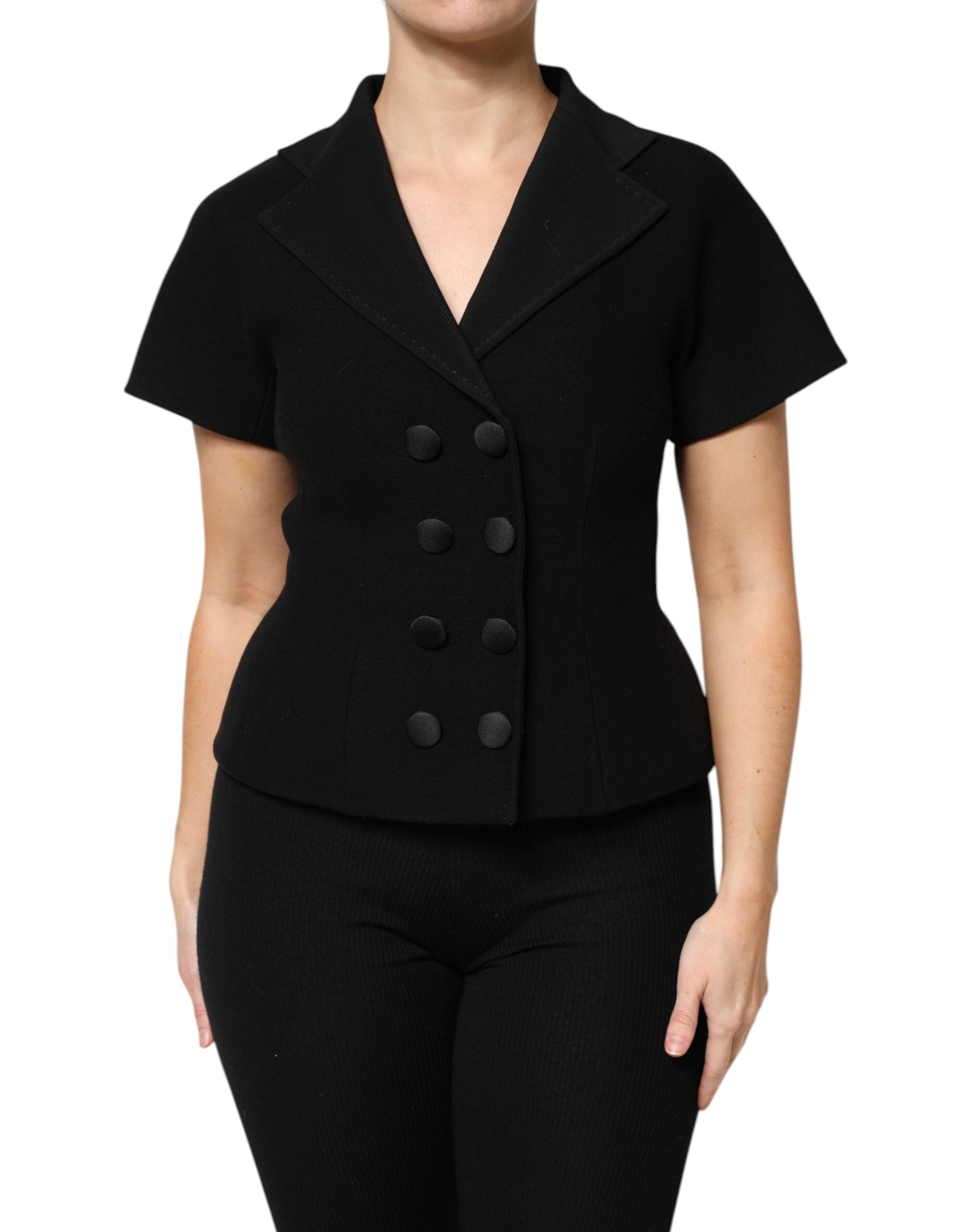 Black Wool Double Breasted Coat Jacket - ventzia