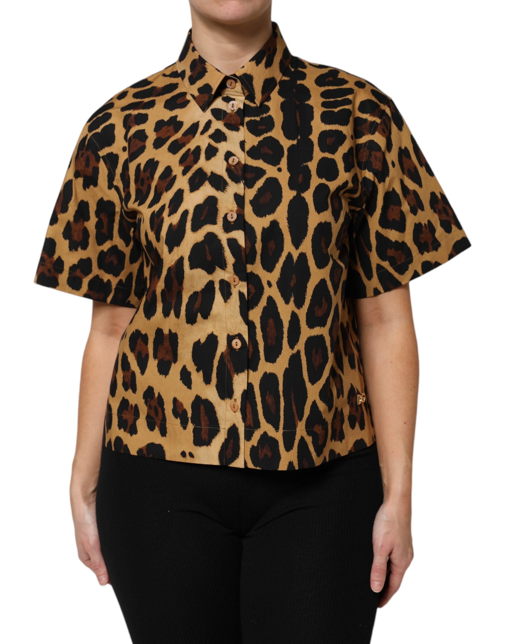 Brown Leopard Short Sleeve Collared Polo Top - ventzia