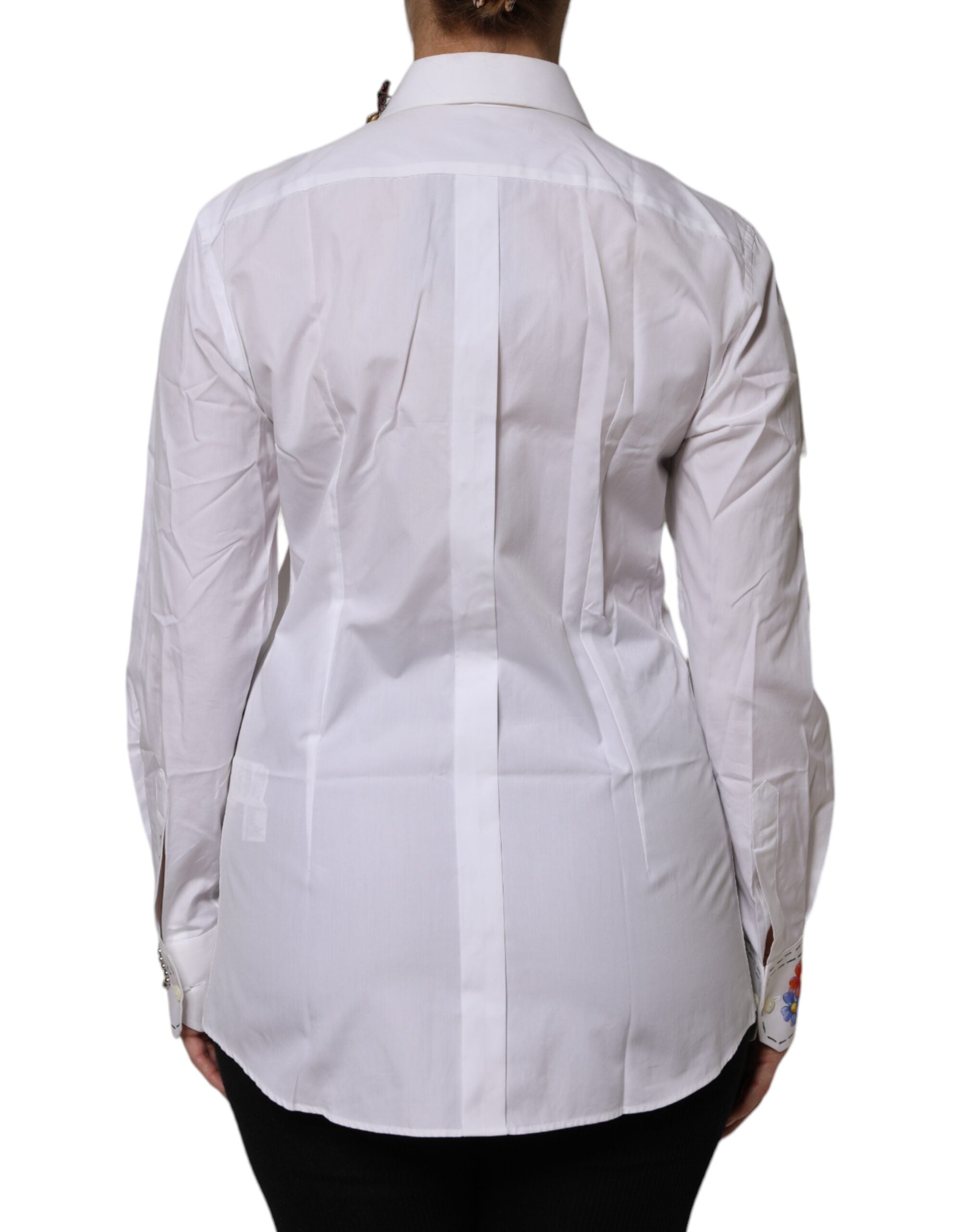 White Cotton Floral Embellished Shirt Top - ventzia