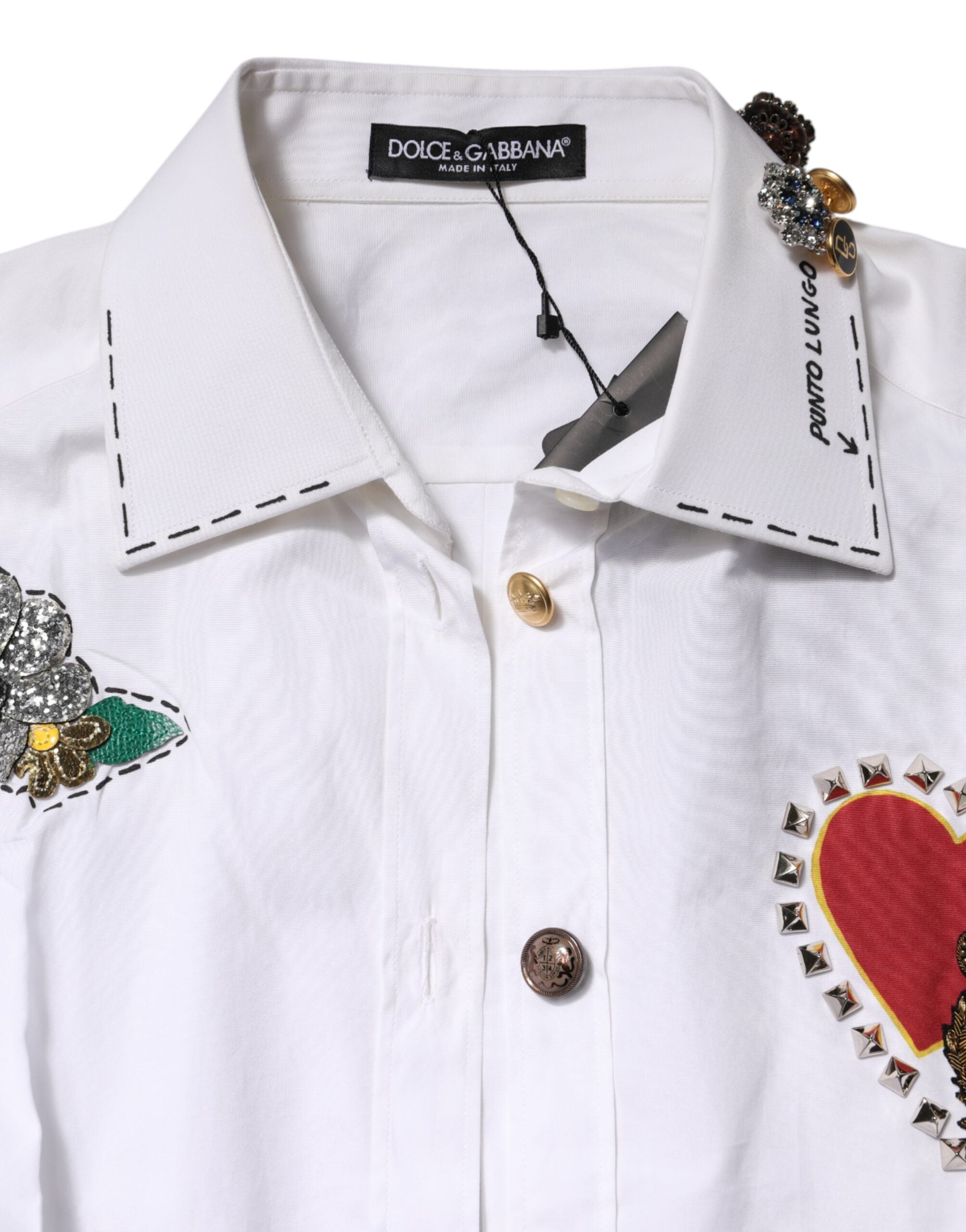 White Cotton Floral Embellished Shirt Top - ventzia