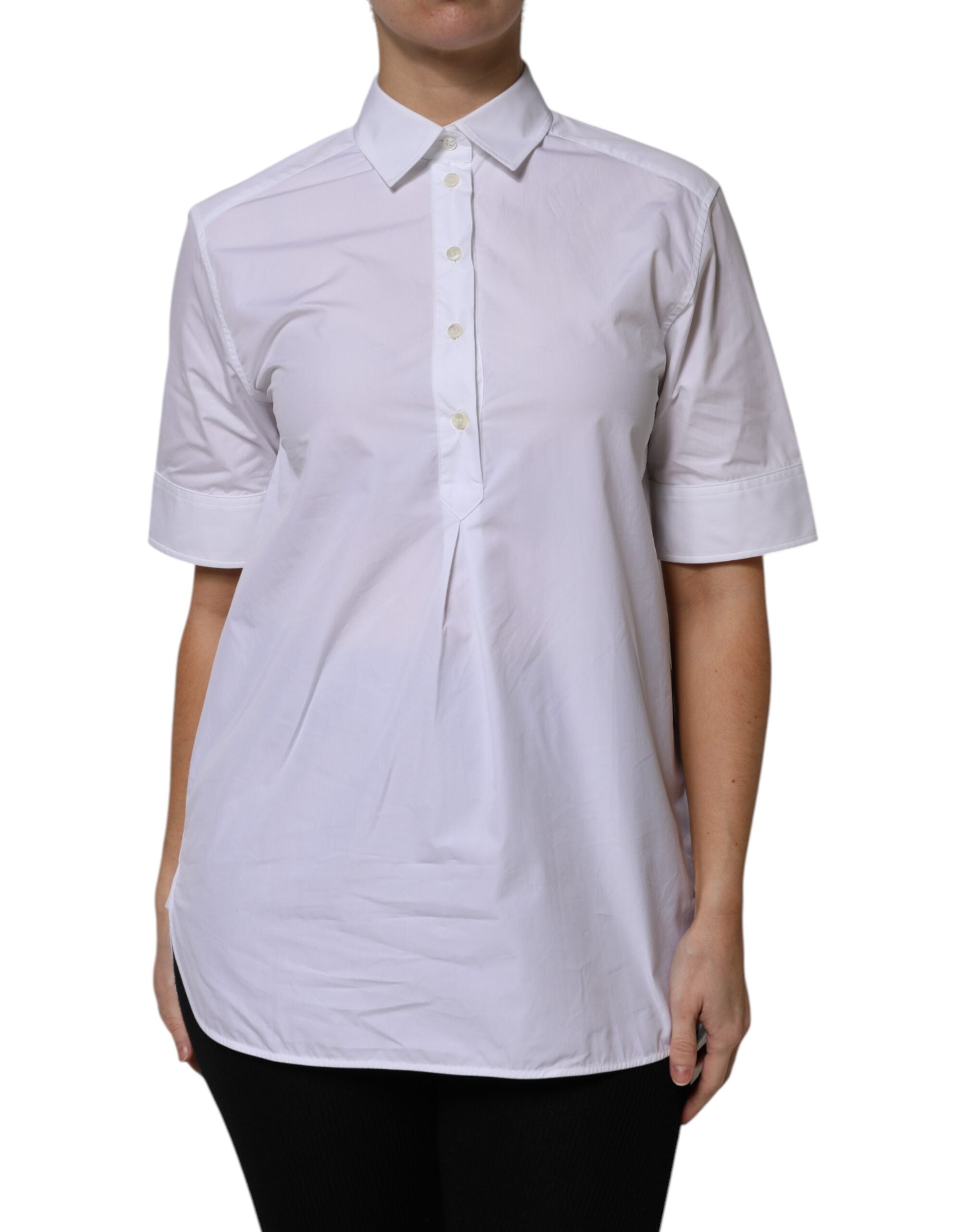 White Cotton Short Sleeves Collared Polo Top - ventzia